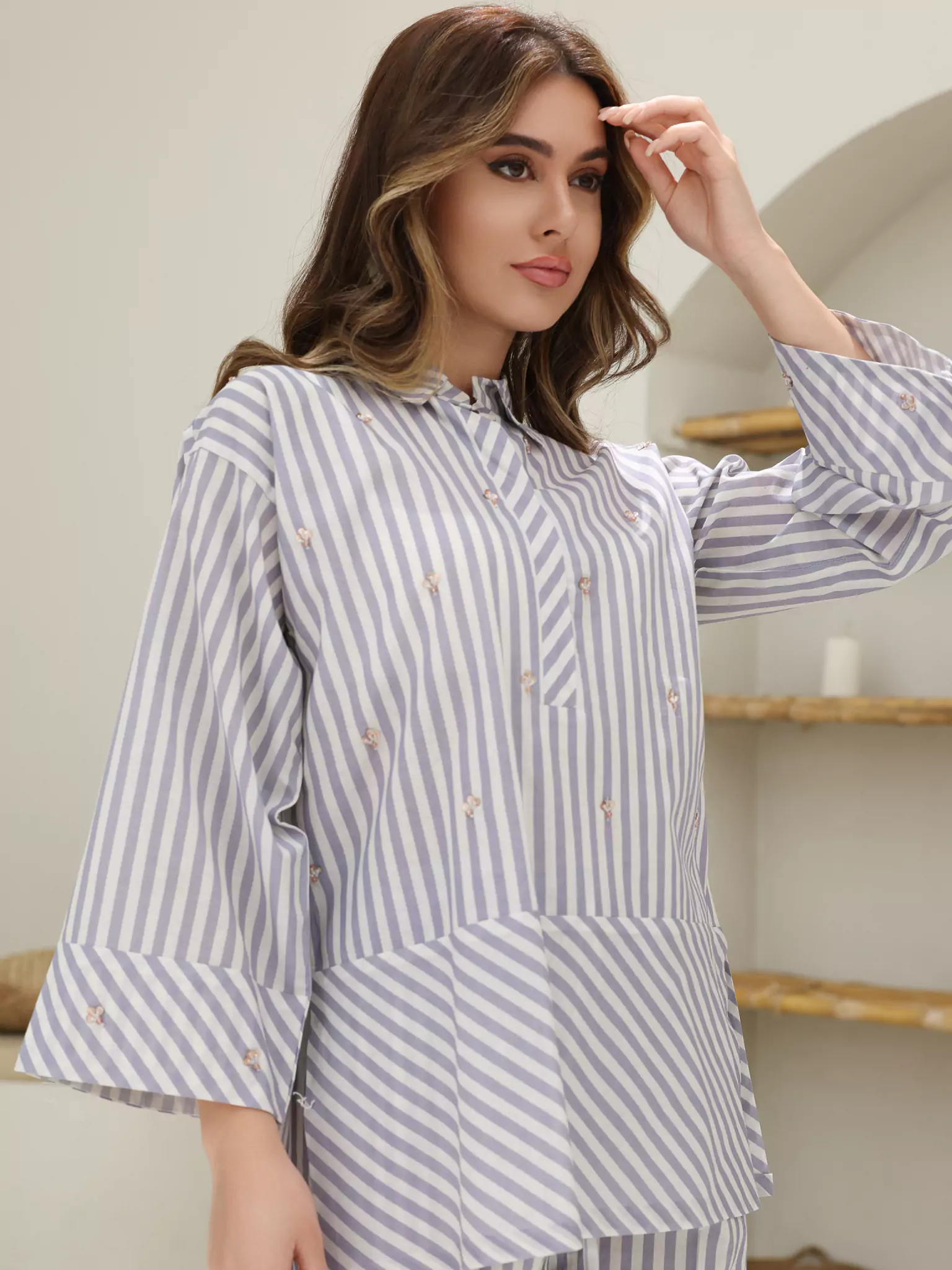 Lilac Stripe Embellished Co Ord Set - Image 5
