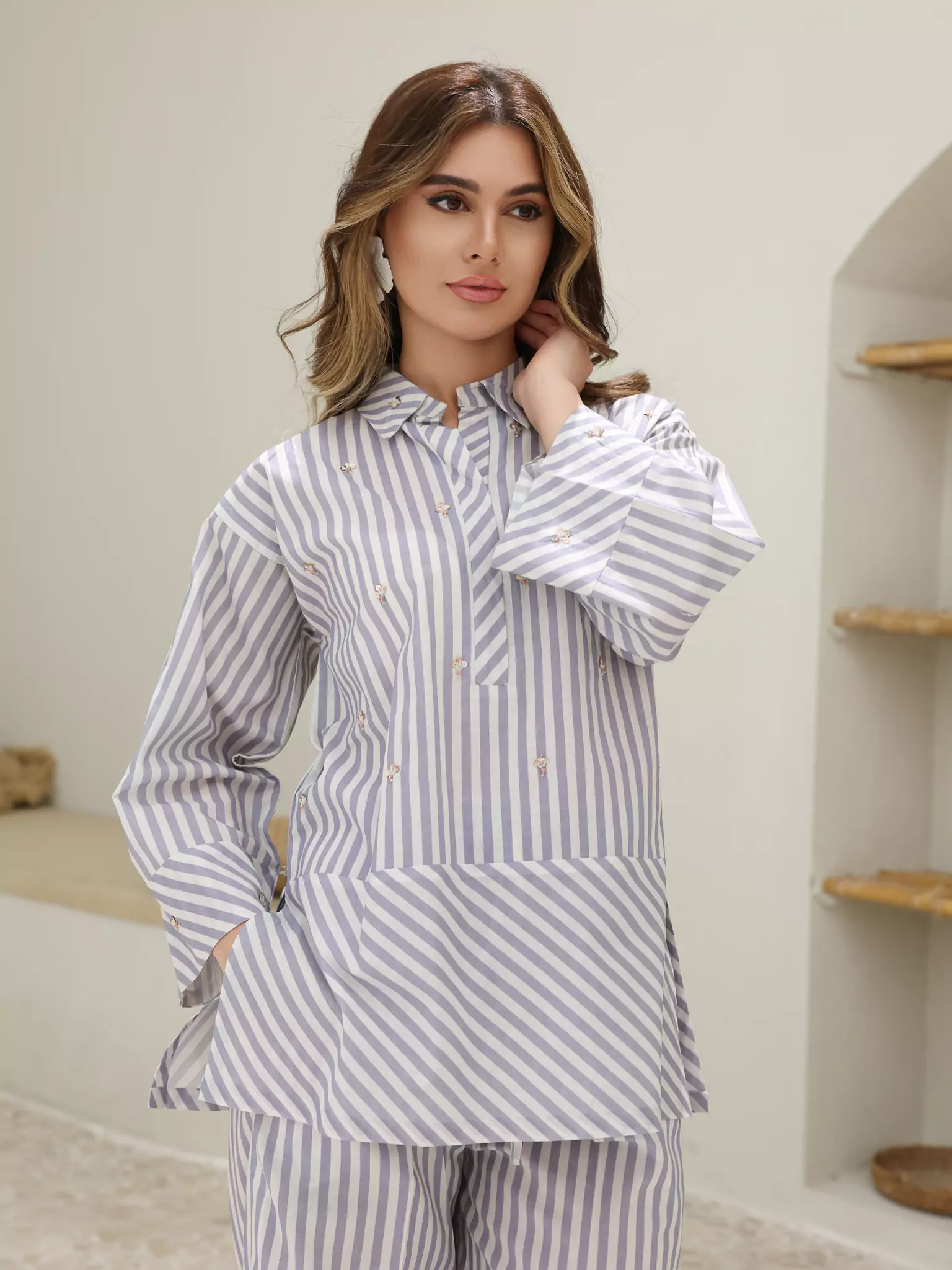 Lilac Stripe Embellished Co Ord Set - Image 9
