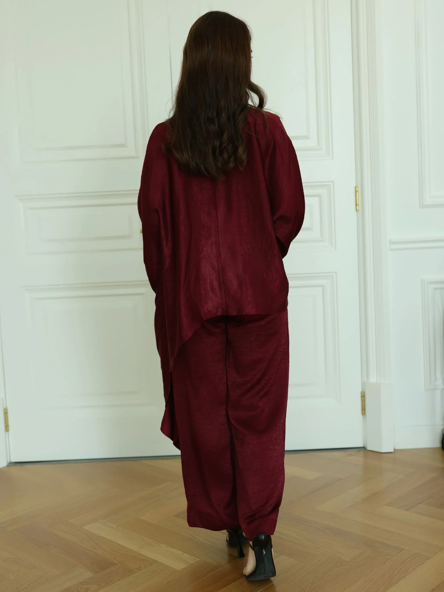 Lilbeth Maroon Soft Silk Co Ord Set - Image 3