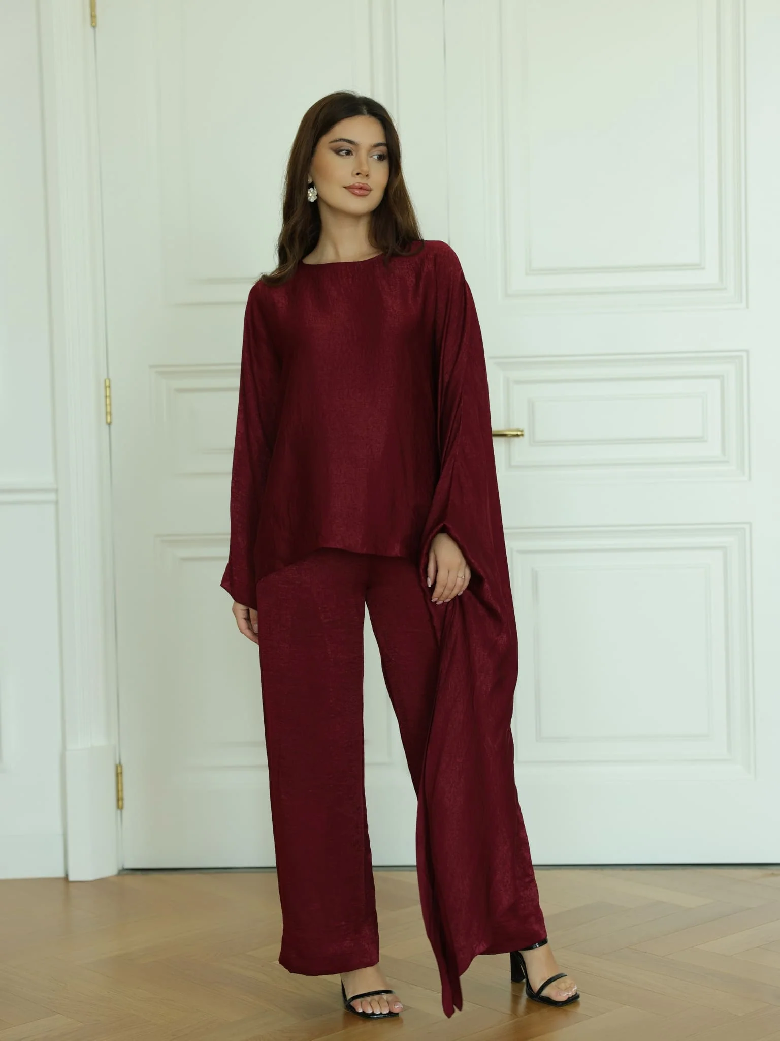 Lilbeth Maroon Soft Silk Co Ord Set - Image 5