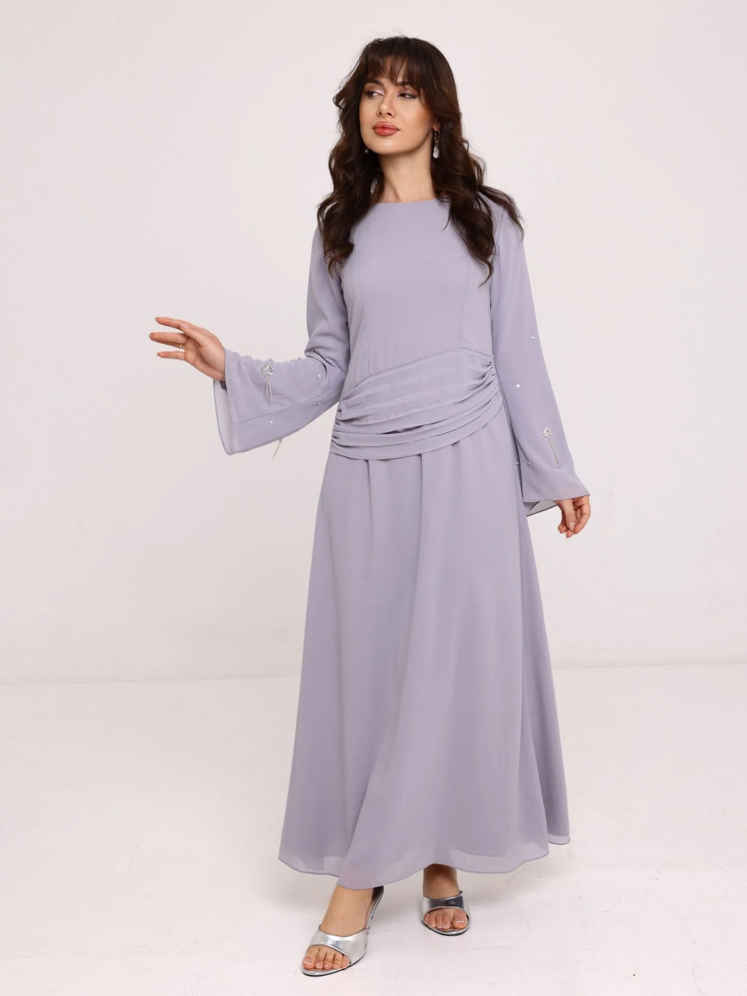 Livia Grey Embellished Panel Dress