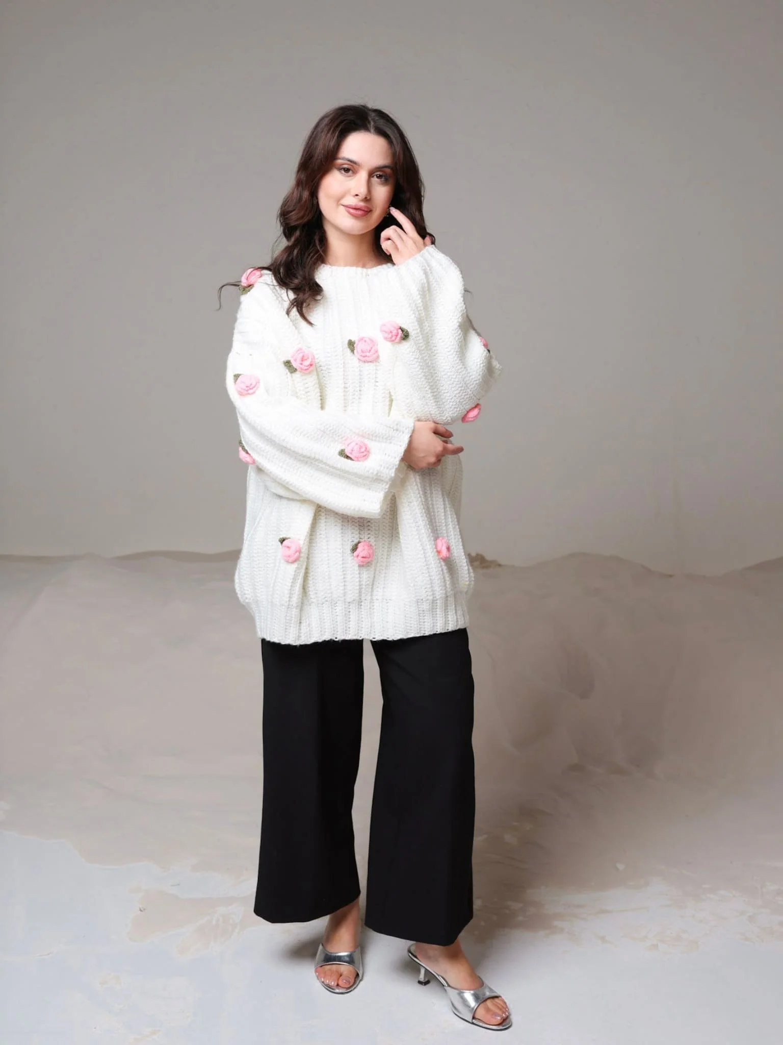 Love Loom Hand Knitted 3D Floral Sweater - Image 5