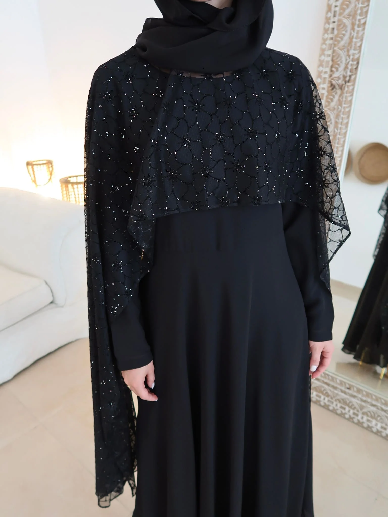 Mable Black 3D Emboss Rhinestone Cape