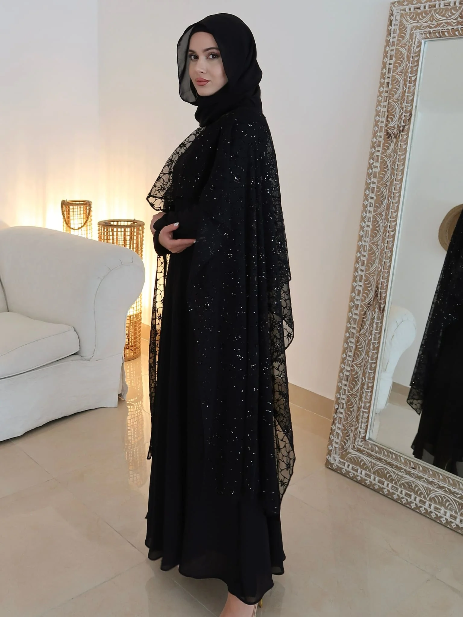 Mable Black 3D Emboss Rhinestone Cape - Image 14
