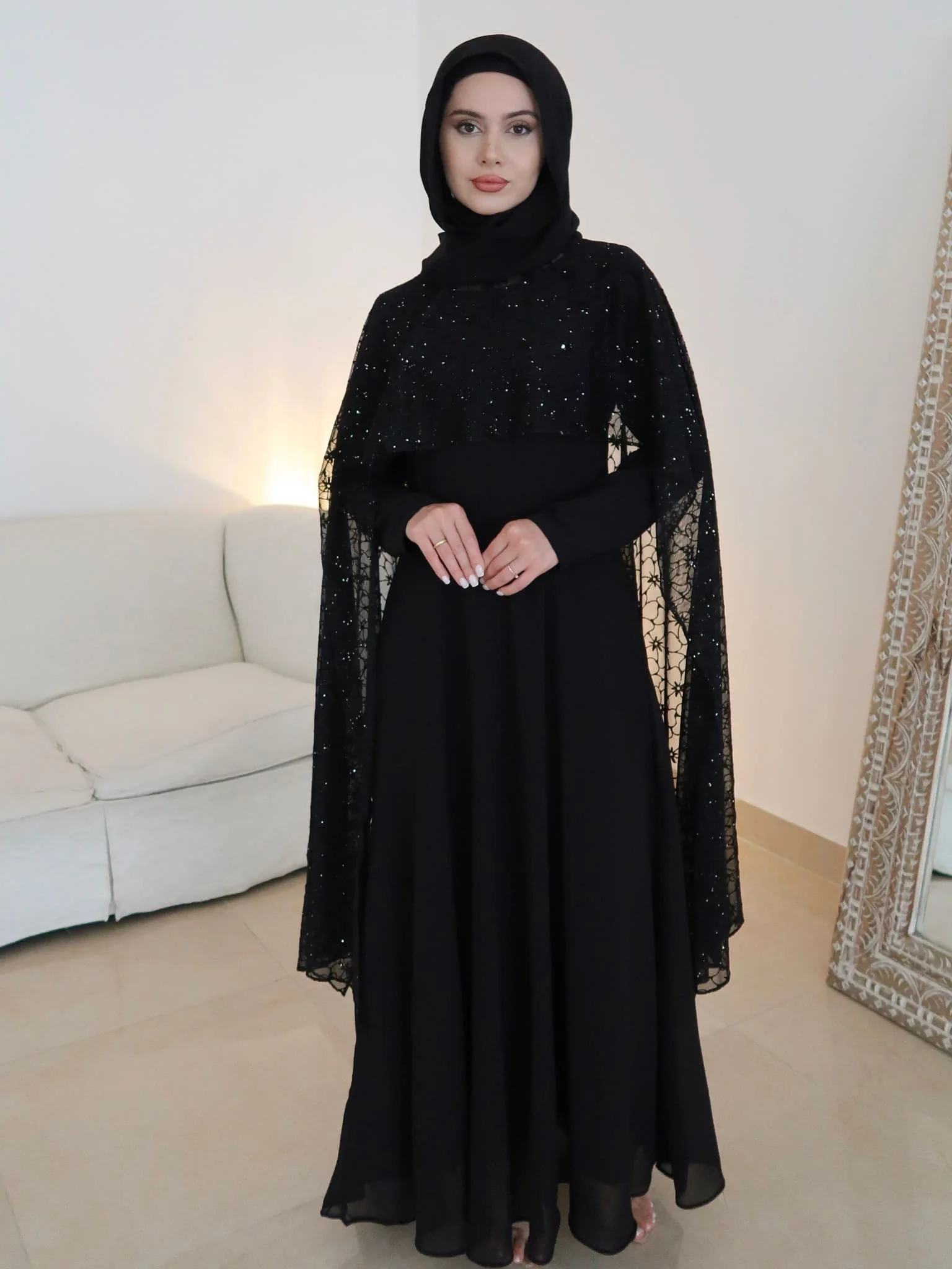 Mable Black 3D Emboss Rhinestone Cape - Image 2