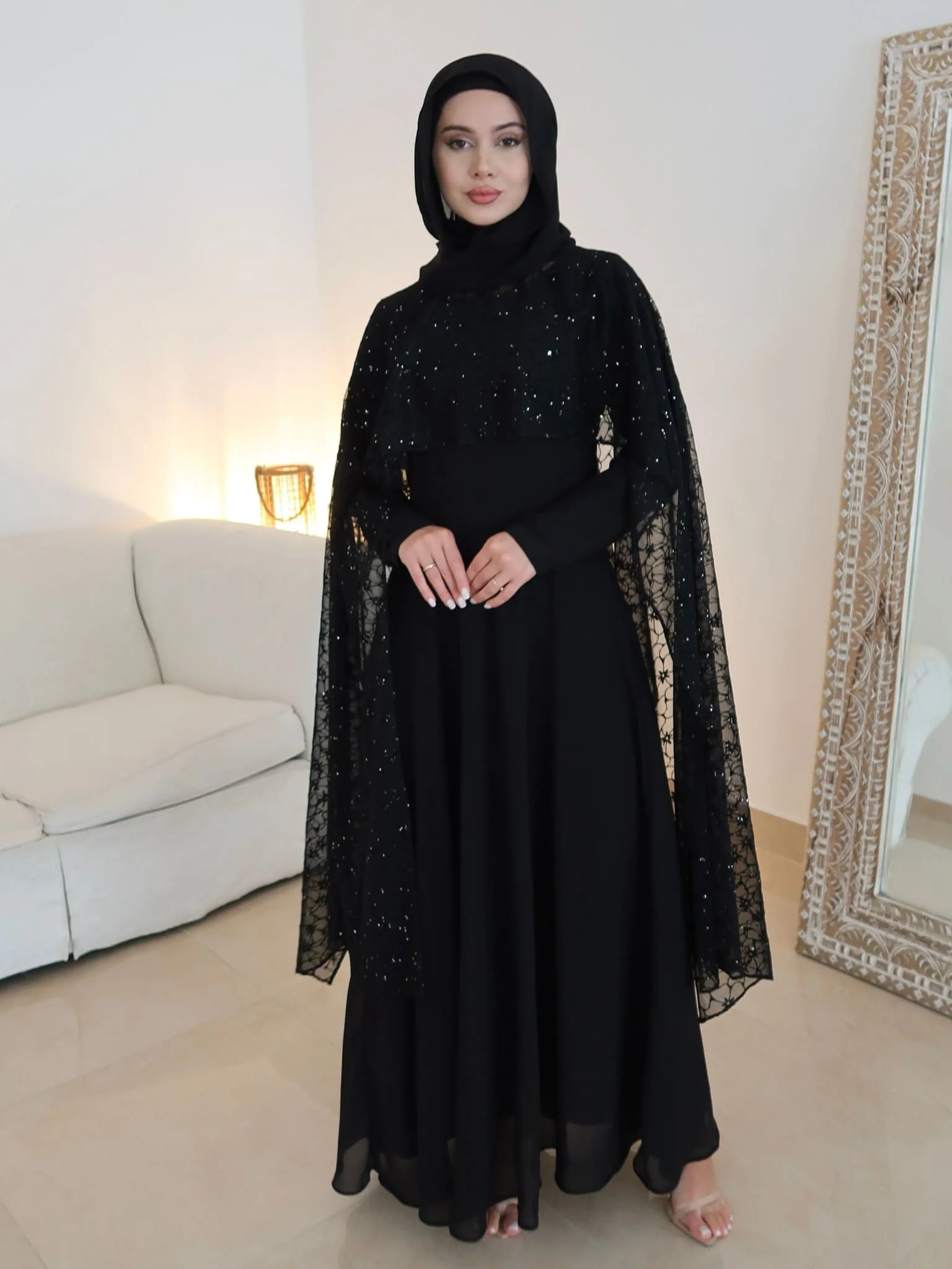 Mable Black 3D Emboss Rhinestone Cape - Image 8