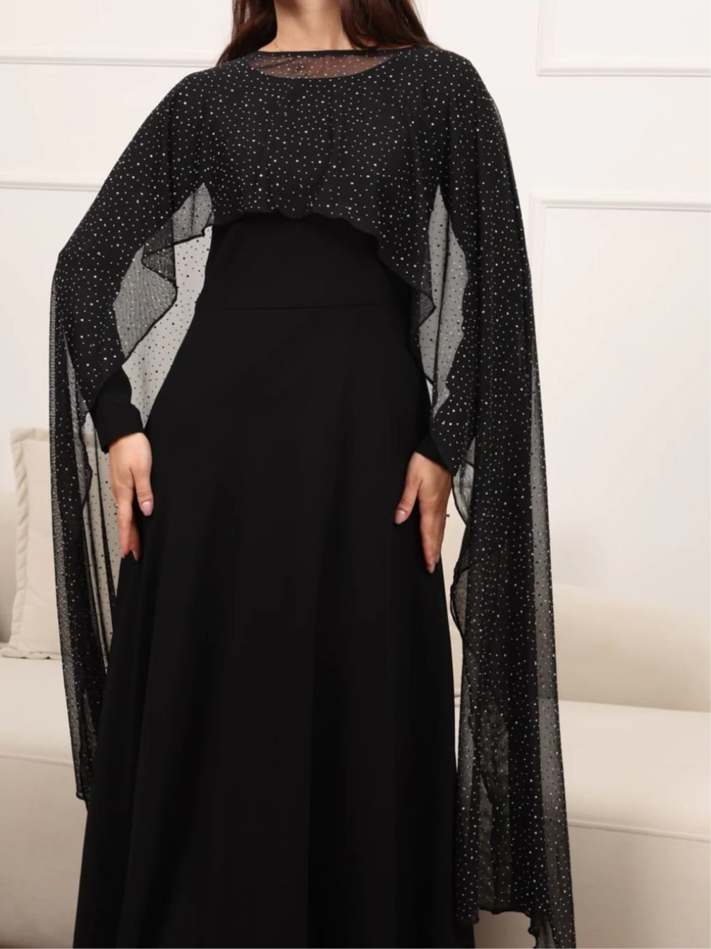 Mable Black Rhinestone Cape