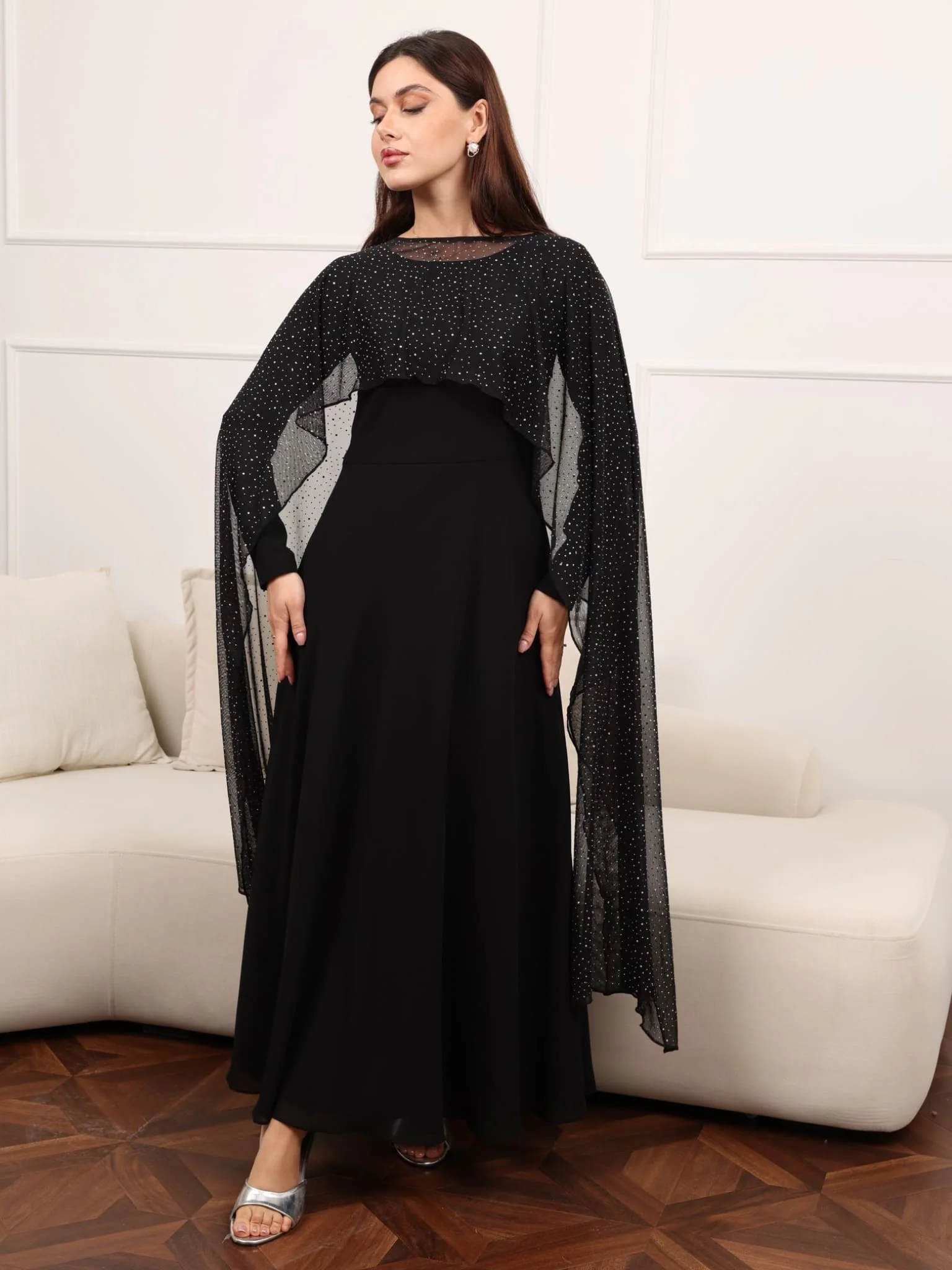 Mable Black Rhinestone Cape - Image 10
