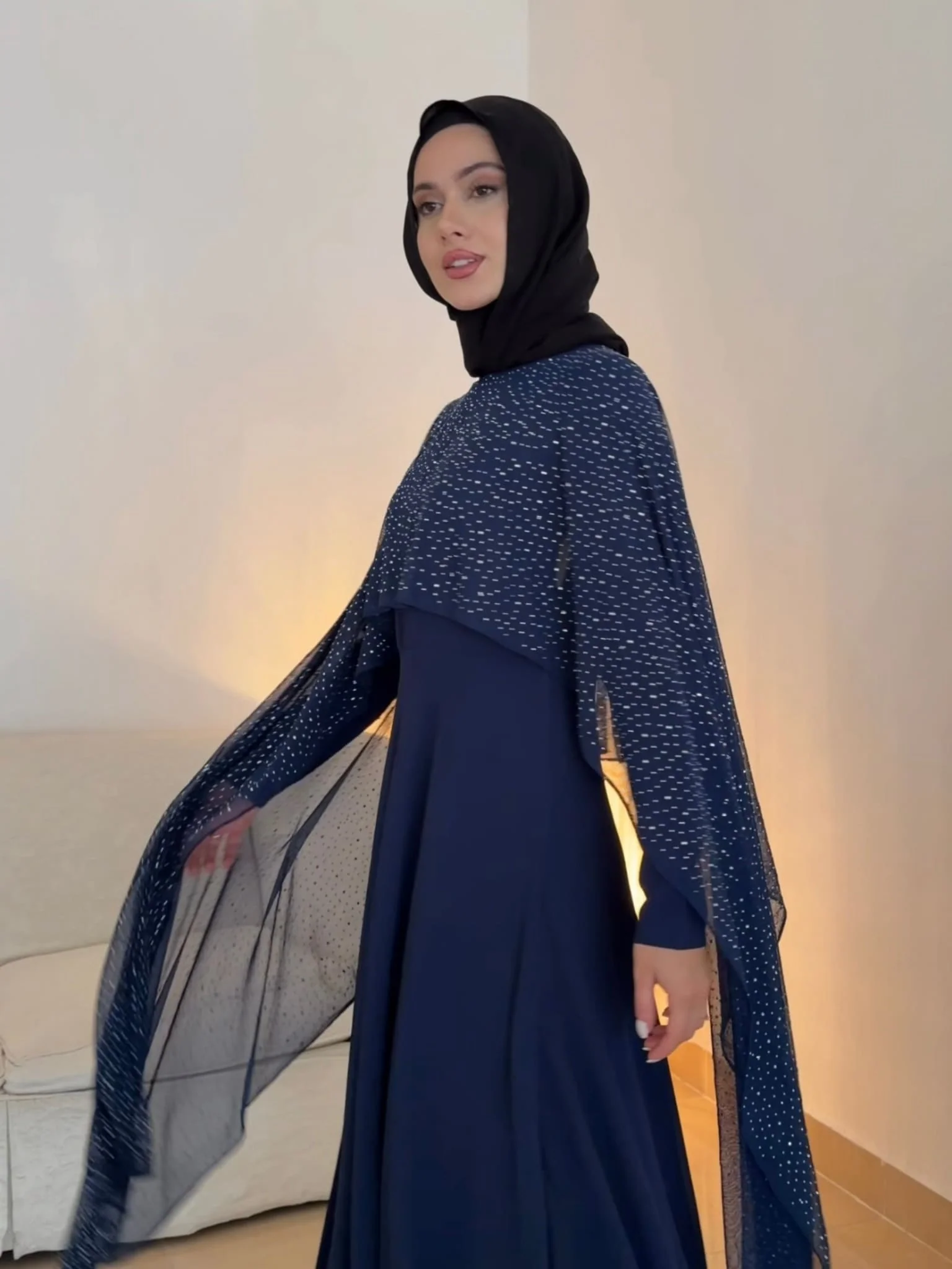 Mable Navy Blue Chiffon Dress - Image 7