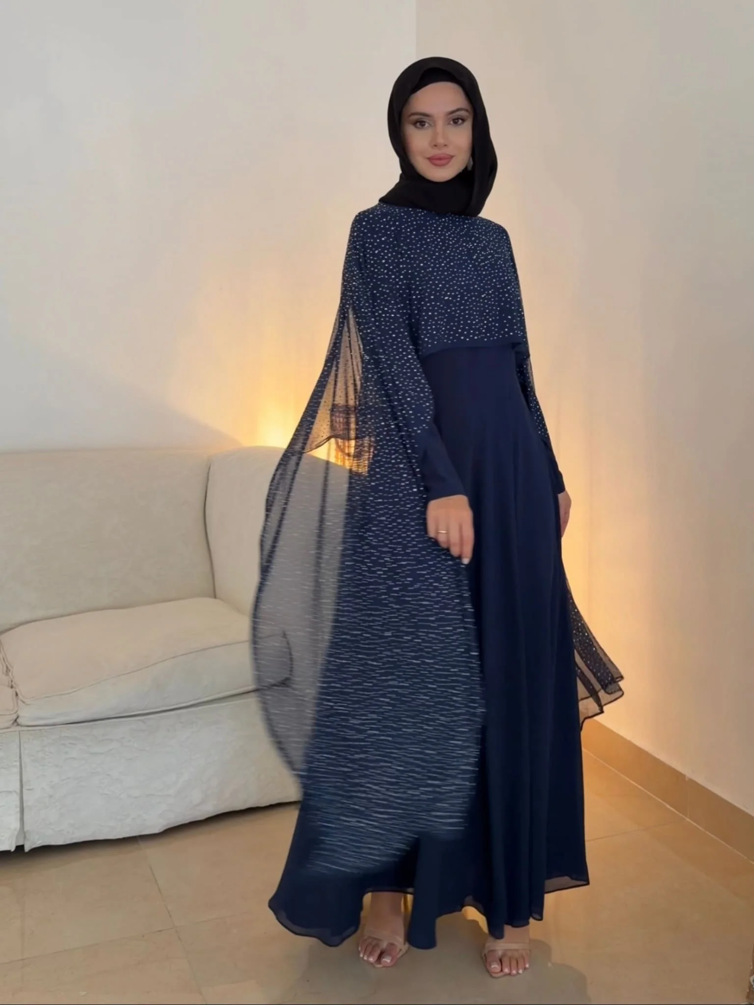 Mable Navy Blue Chiffon Dress - Image 5