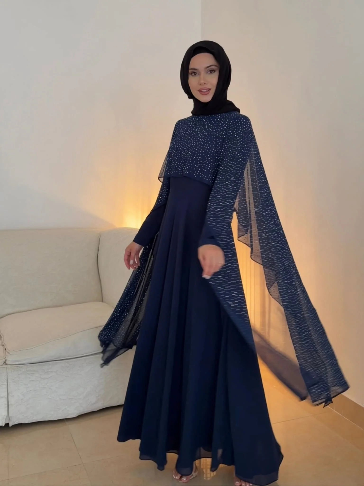 Mable Navy Blue Chiffon Dress - Image 6