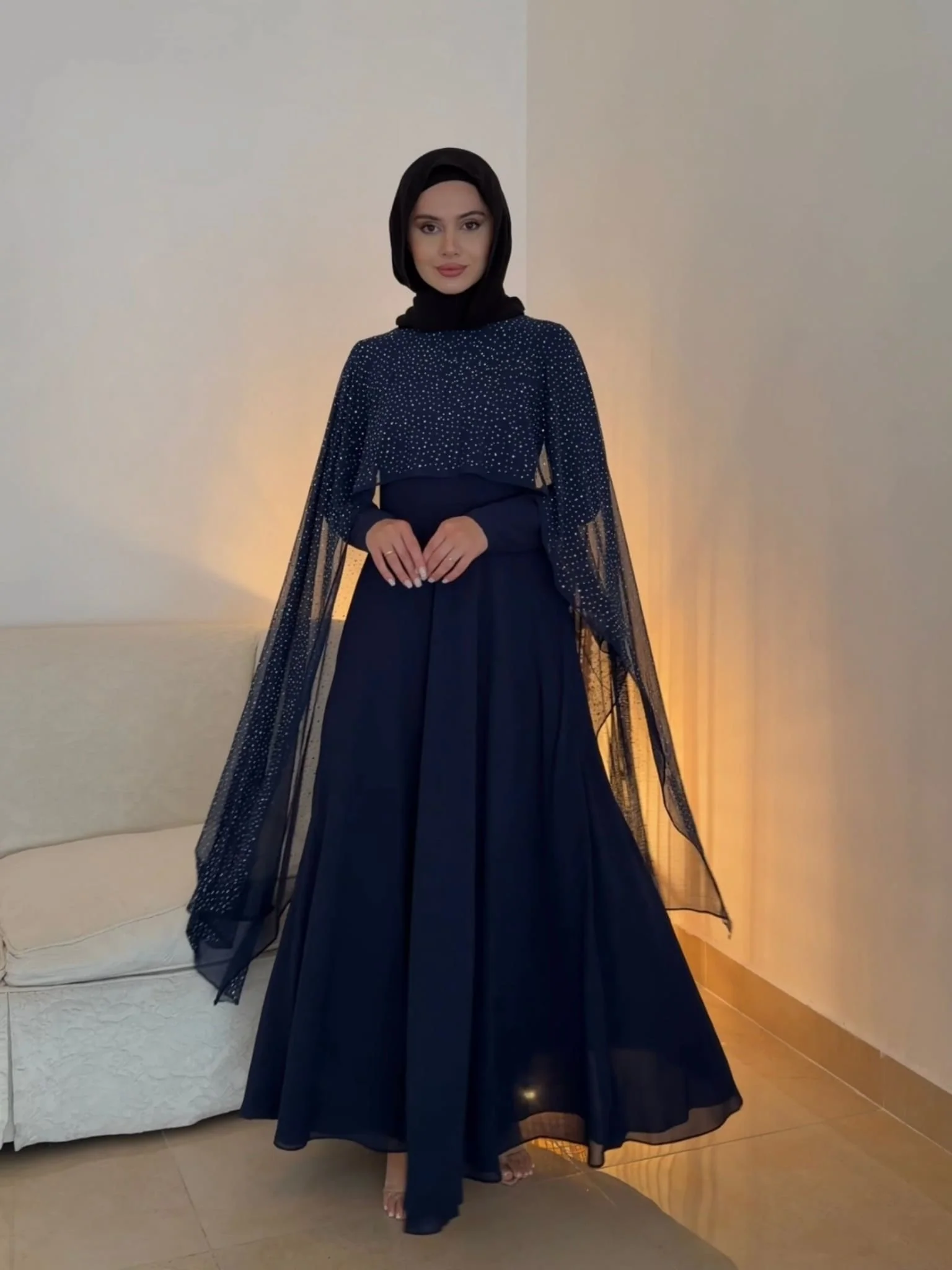 Mable Navy Blue Chiffon Dress - Image 10