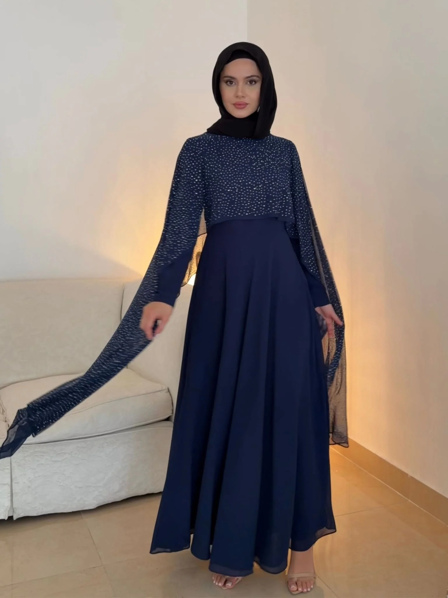 Mable Navy Blue Chiffon Dress - Image 4