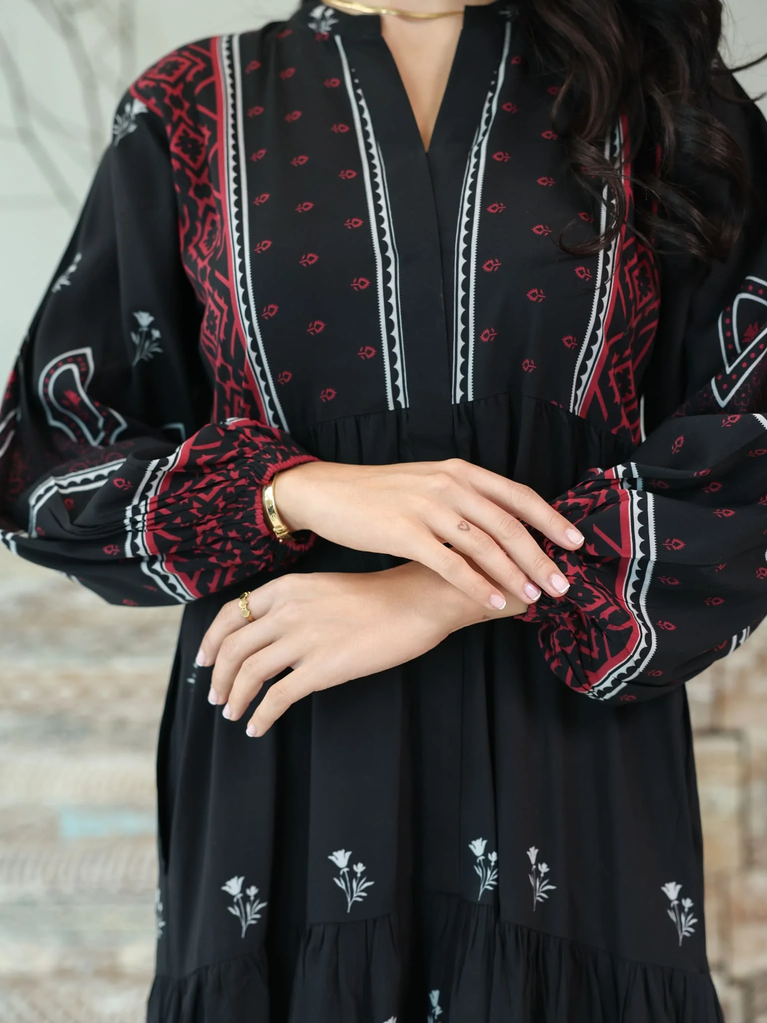 Malette Printed Black Long Dress - Image 2