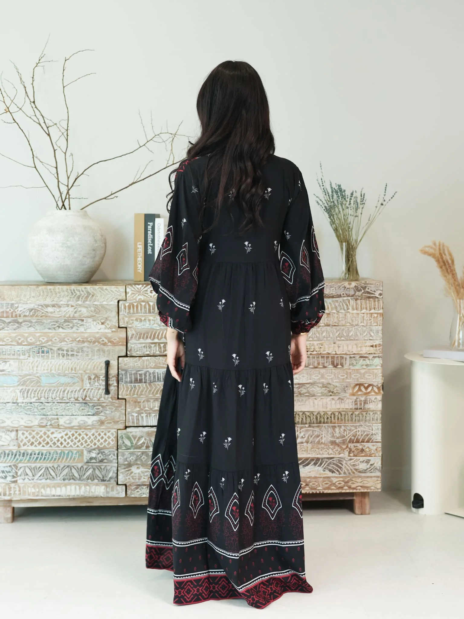Malette Printed Black Long Dress - Image 3