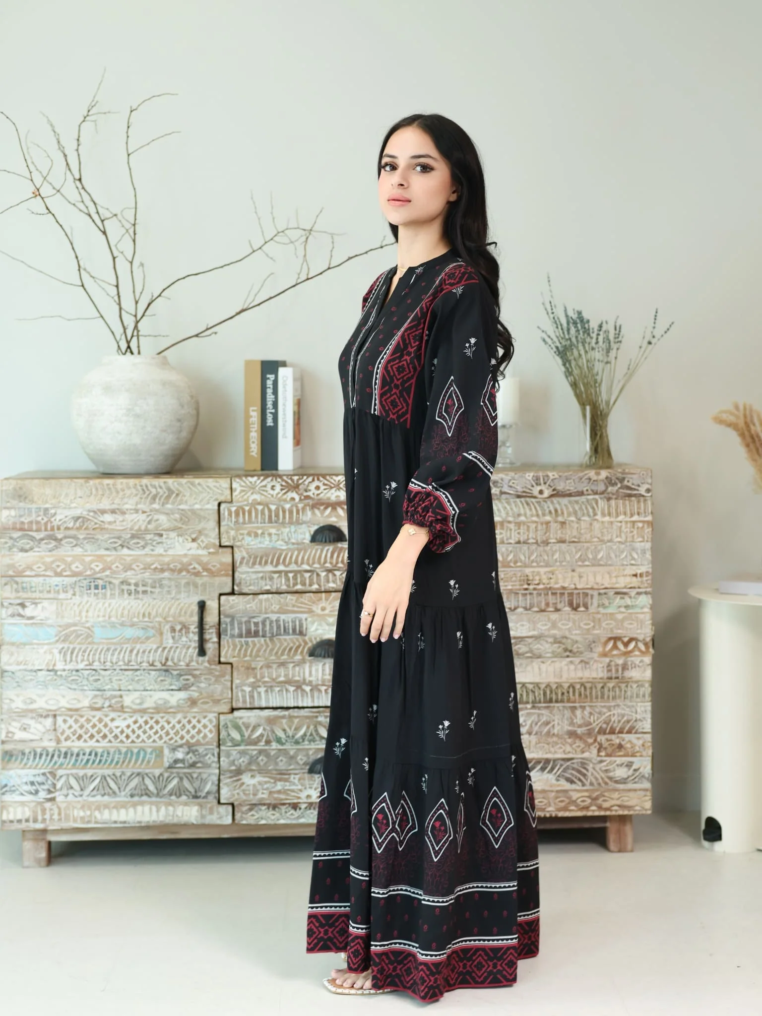 Malette Printed Black Long Dress - Image 4