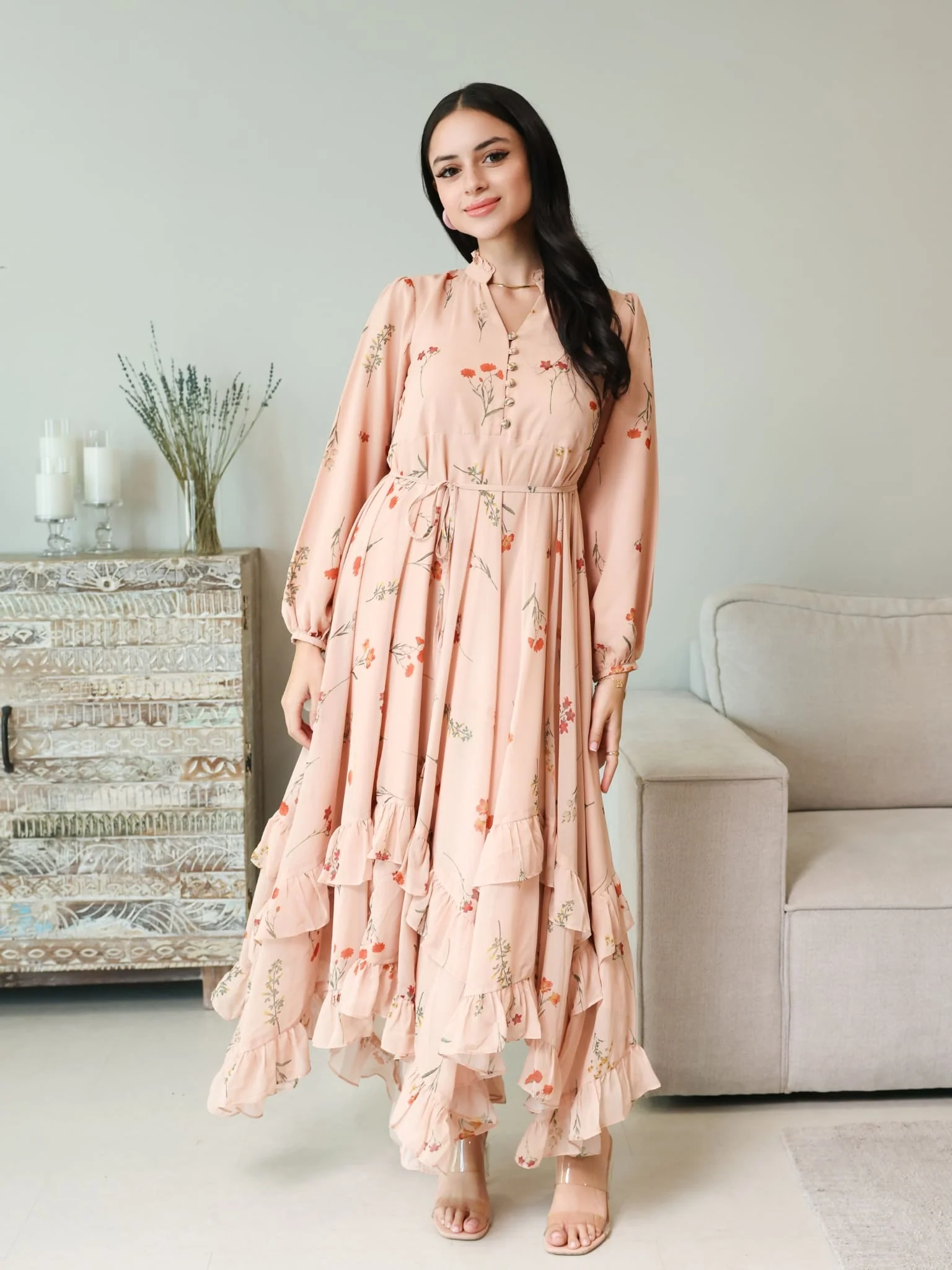 Marigold Peach Frill Dress
