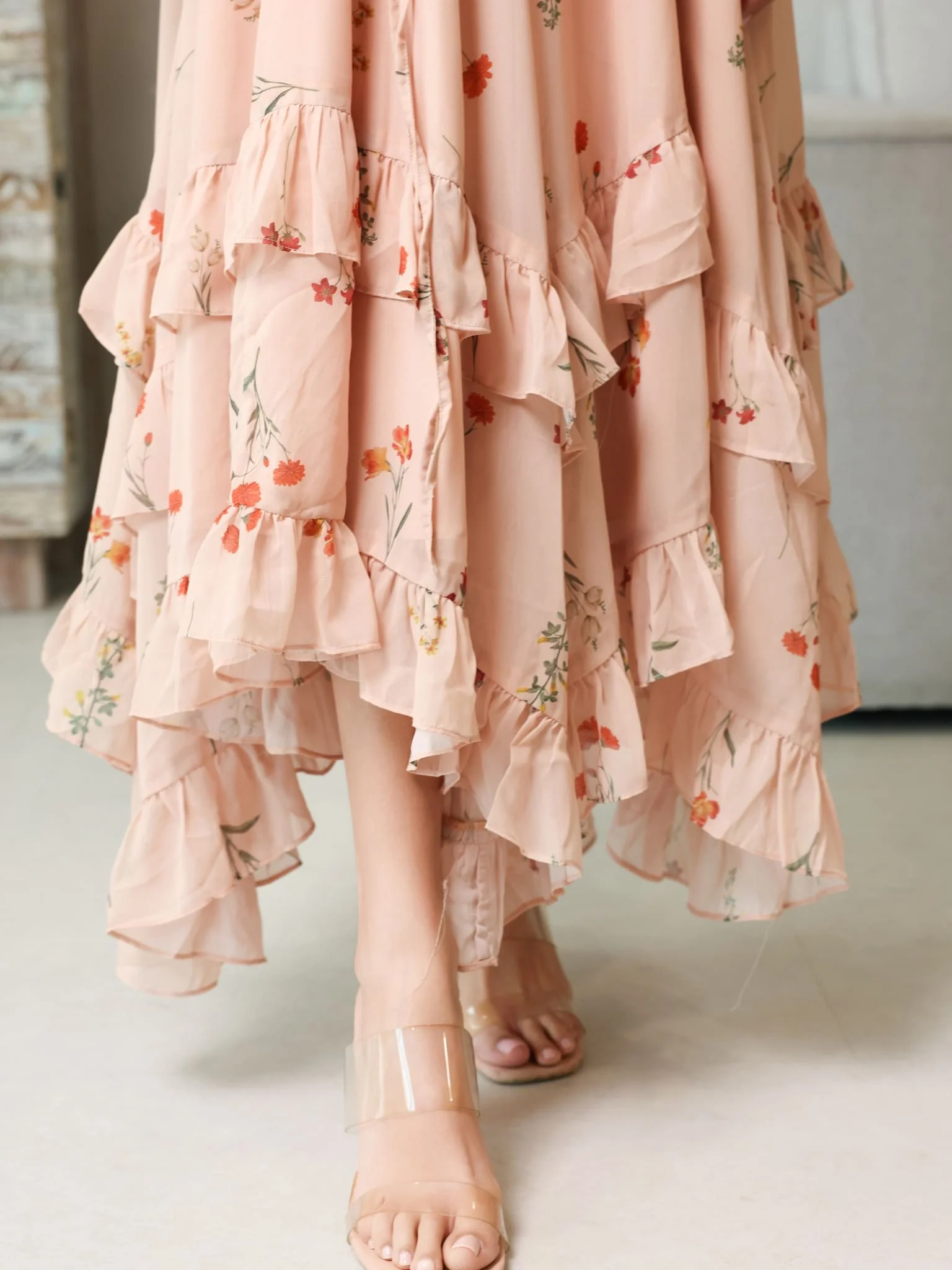 Marigold Peach Frill Dress - Image 4