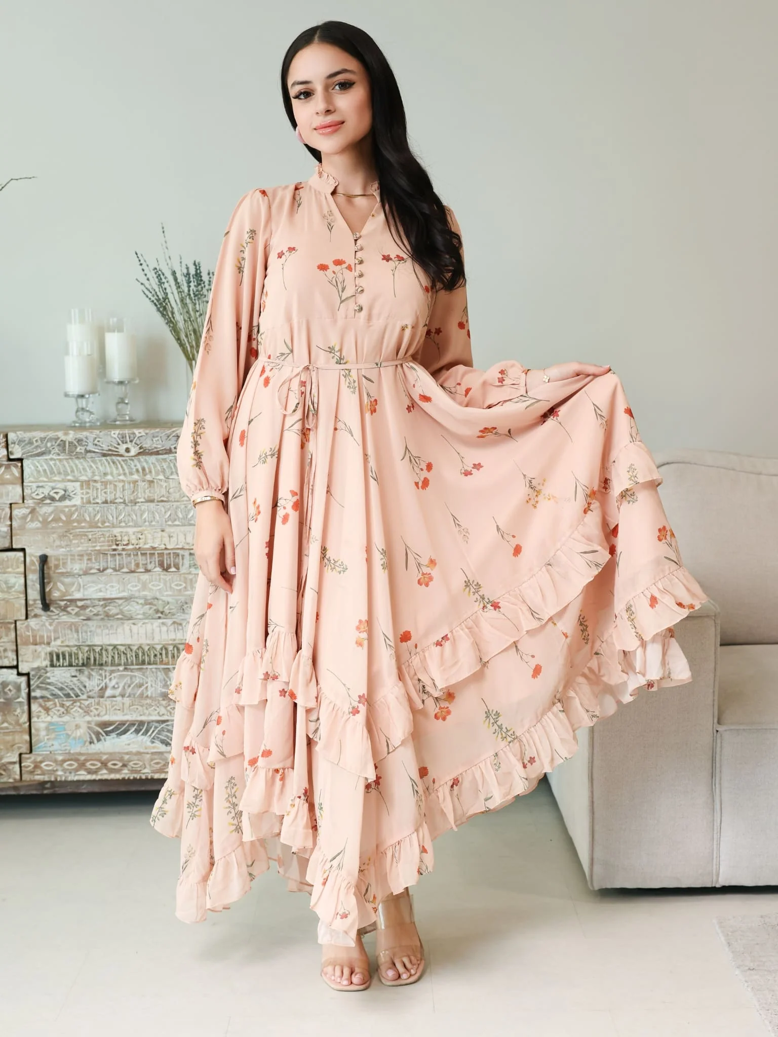 Marigold Peach Frill Dress - Image 5