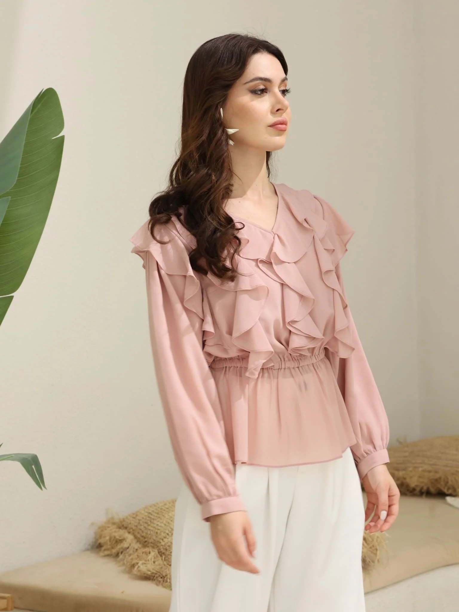 Marilla Pink Chiffon Ruffle Shirt - Image 2