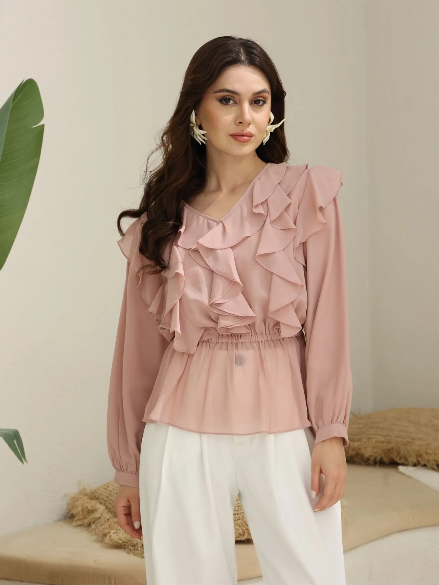 Marilla Pink Chiffon Ruffle Shirt - Image 3
