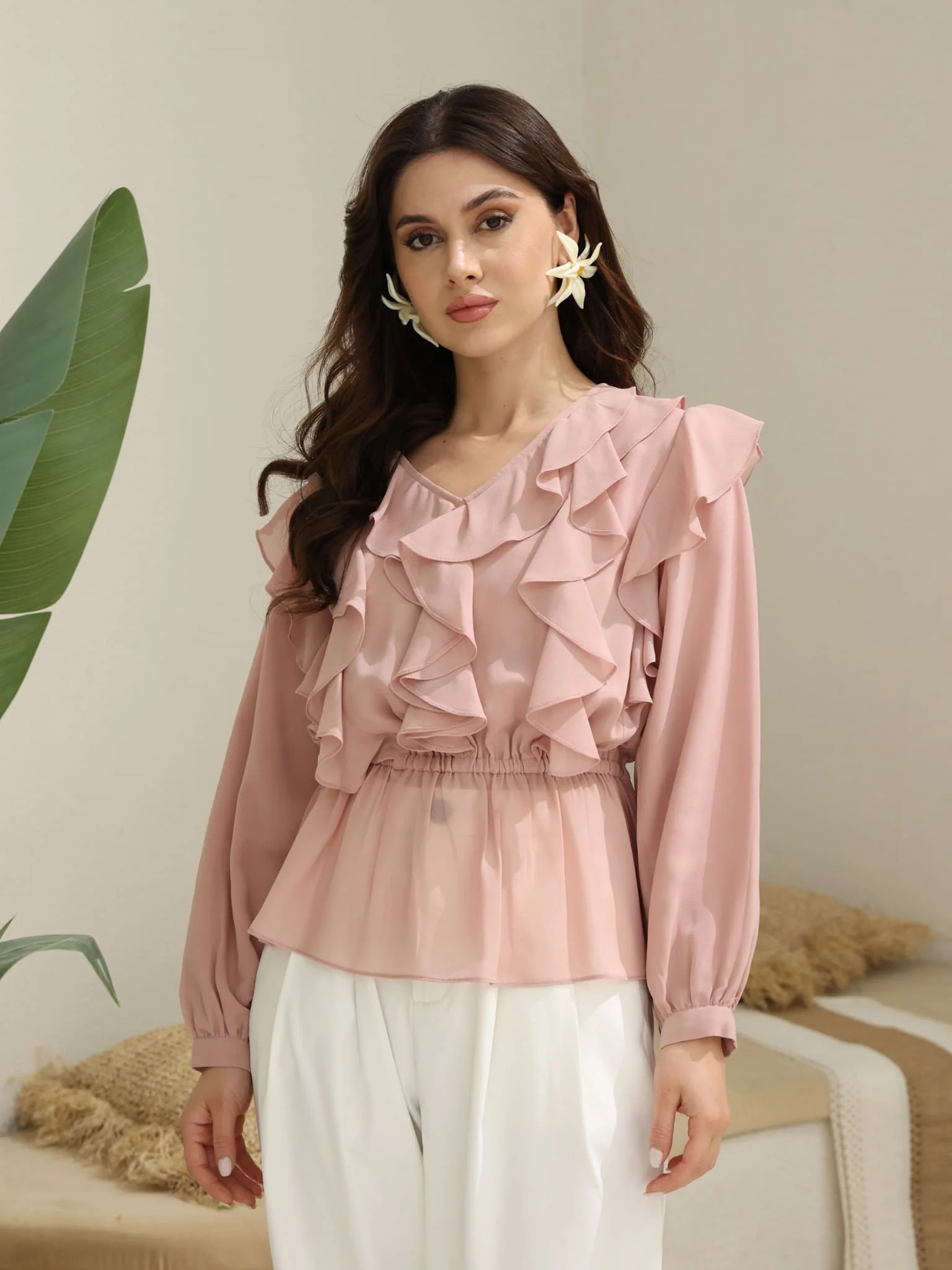 Marilla Pink Chiffon Ruffle Shirt - Image 4