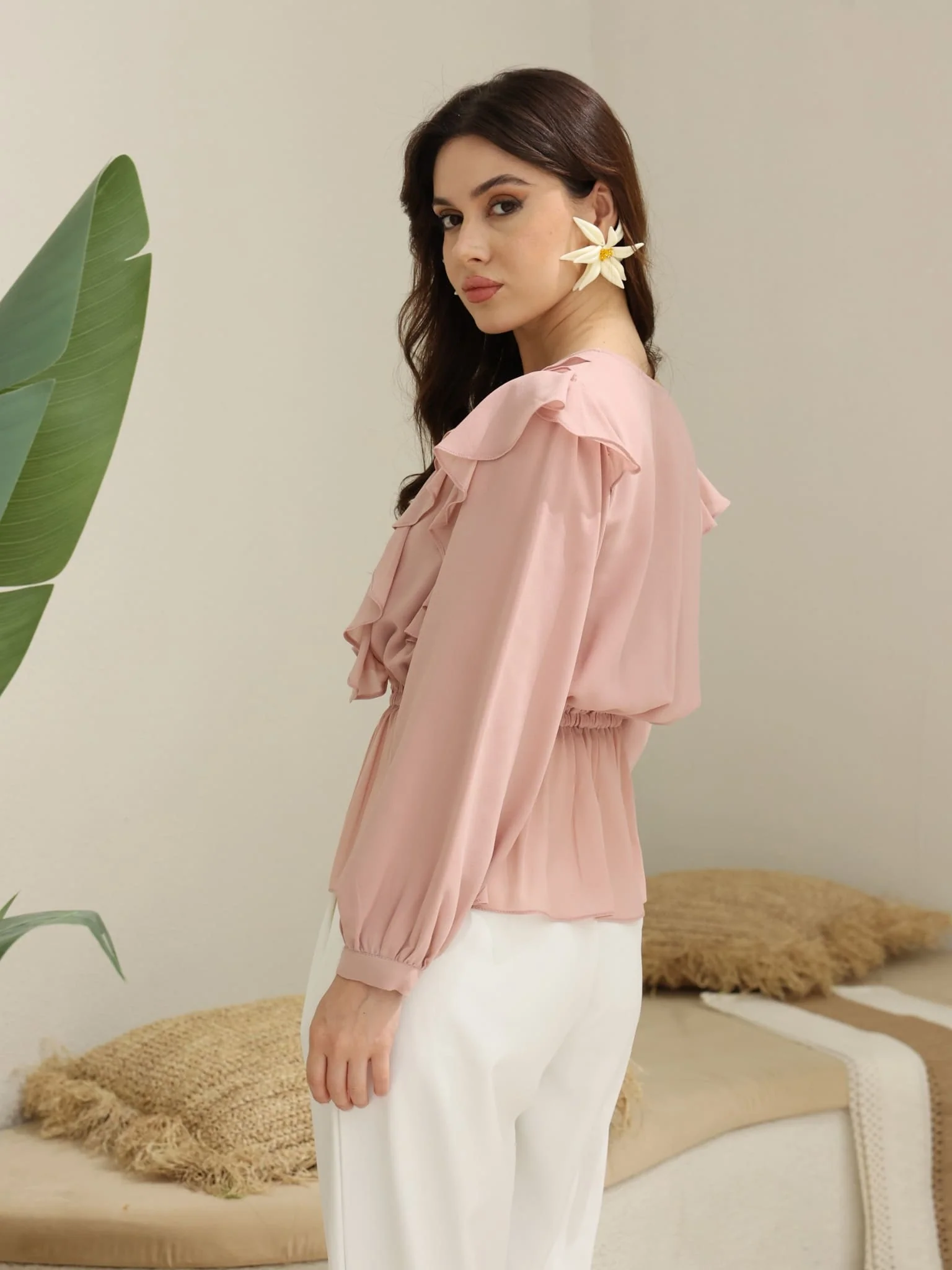 Marilla Pink Chiffon Ruffle Shirt - Image 6