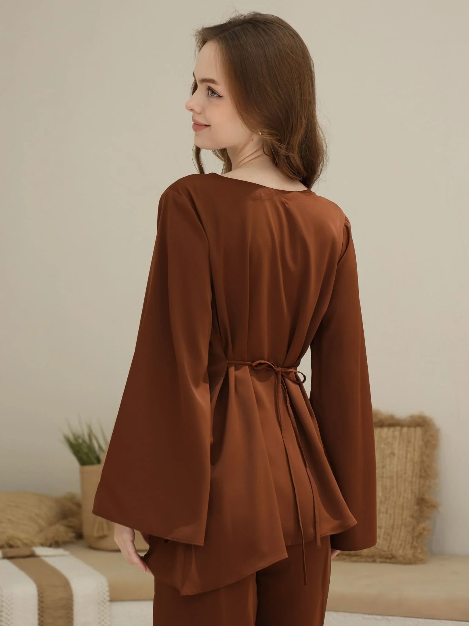 Marren Brown Asymmetric Pleat Shirt - Image 3