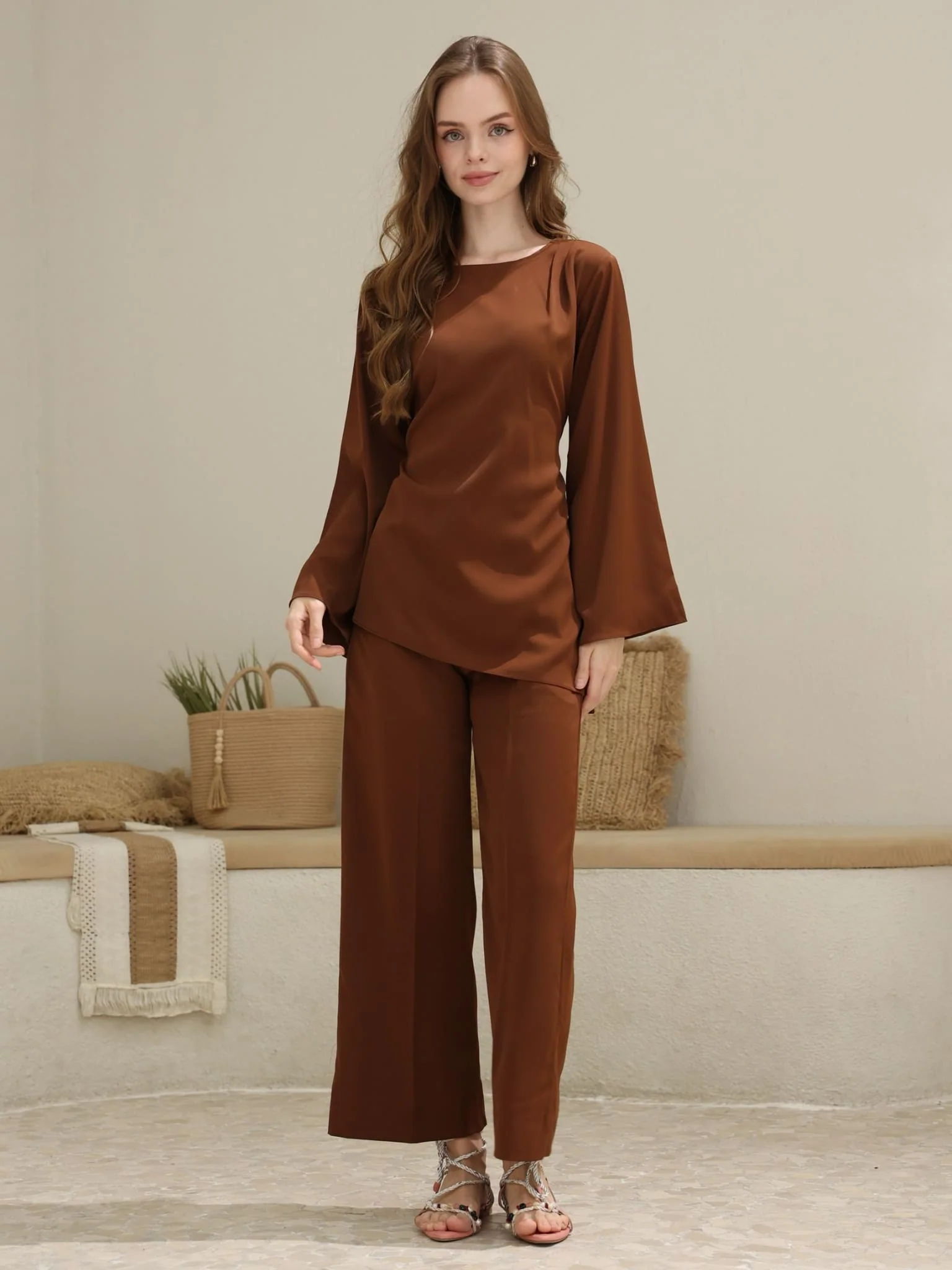 Marren Brown Asymmetric Pleat Shirt - Image 4