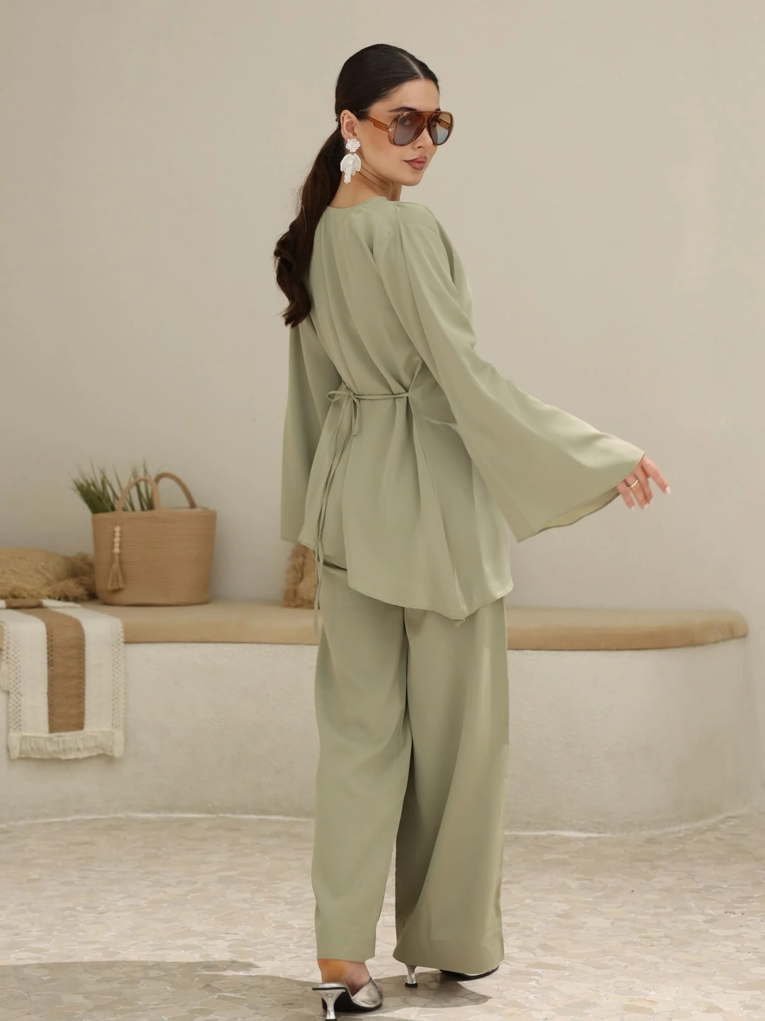 Marren Sage Asymmetric Pleat Shirt - Image 3