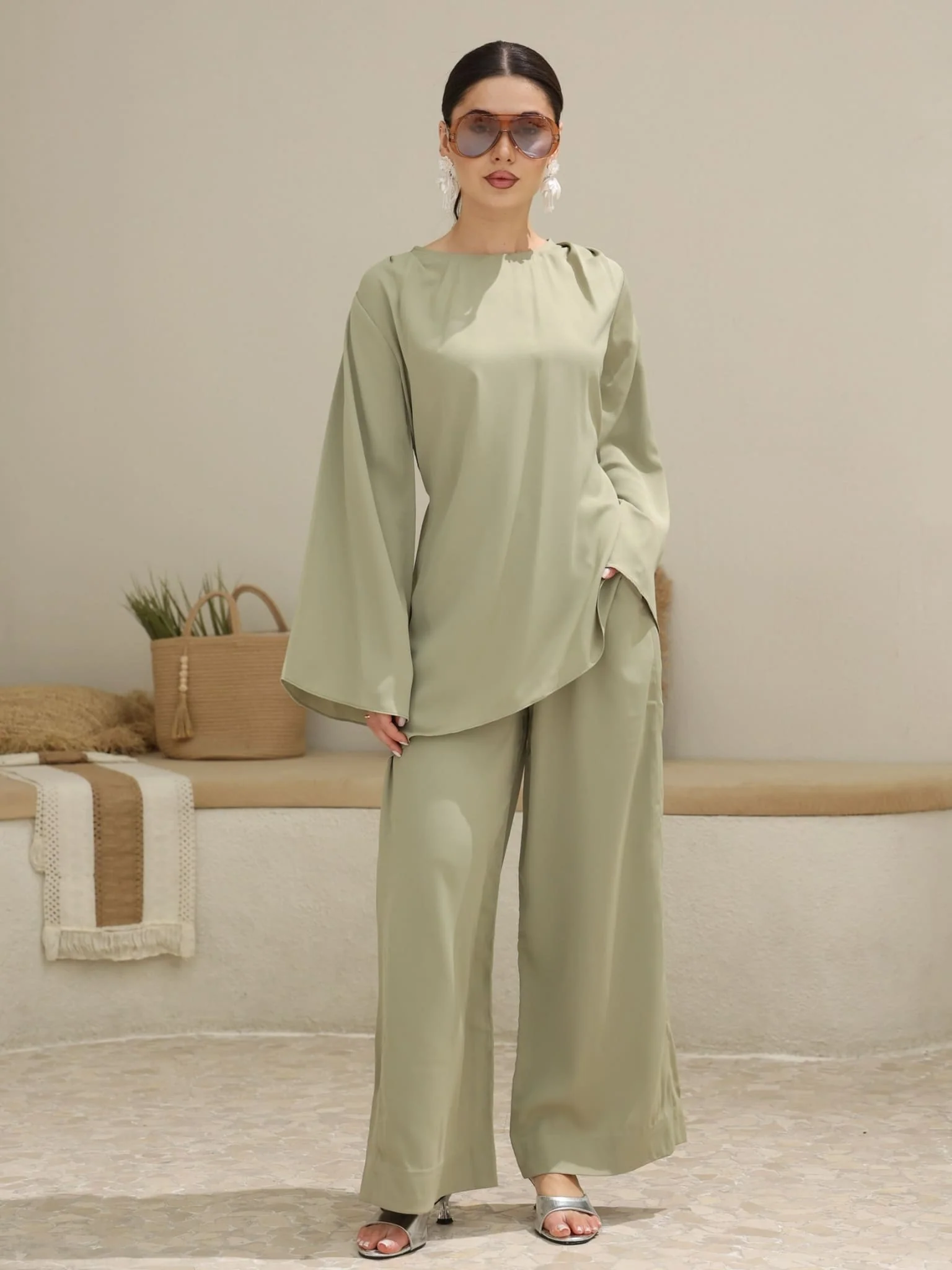 Marren Sage Asymmetric Pleat Shirt - Image 5