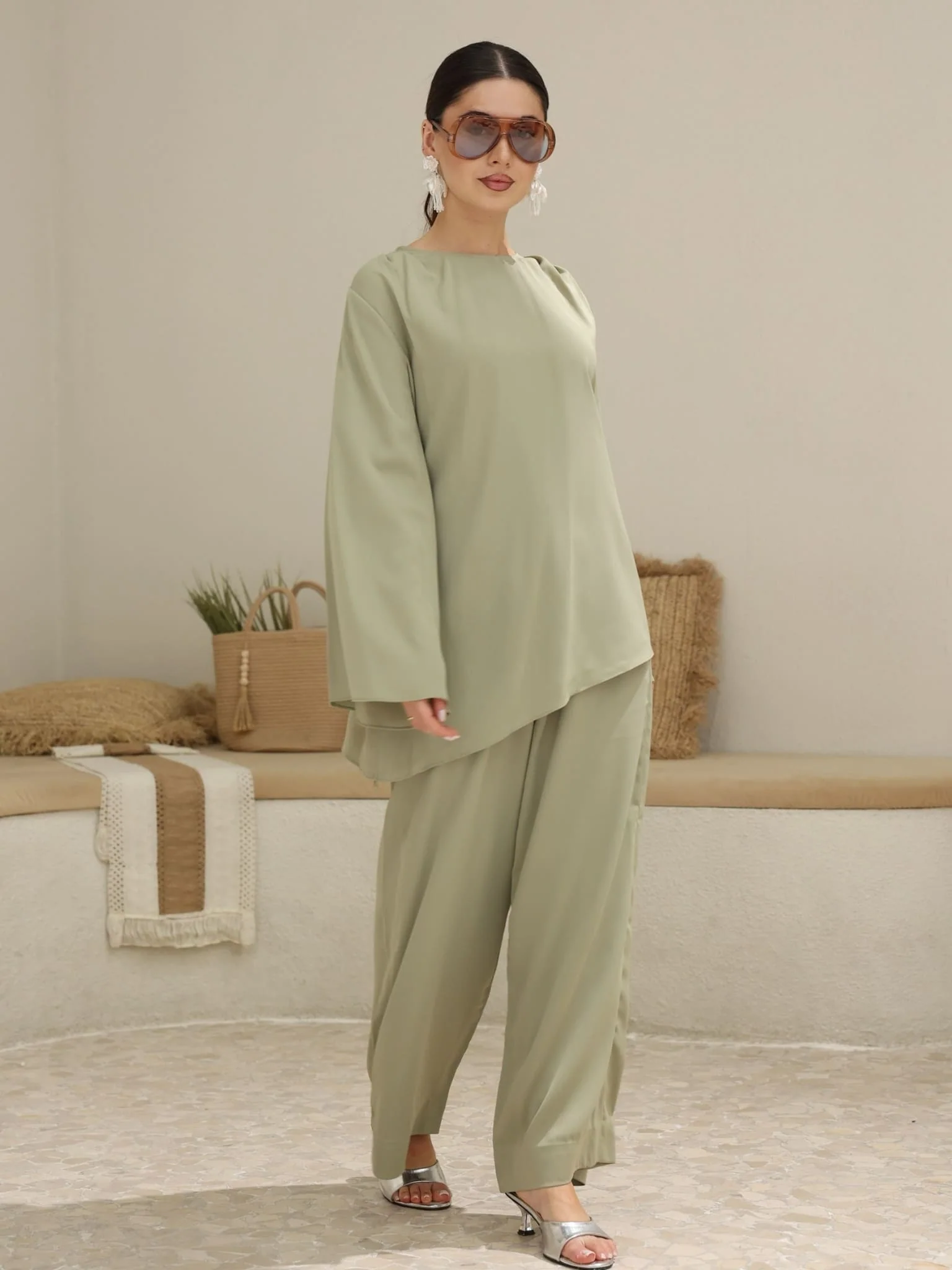 Marren Sage Asymmetric Pleat Shirt - Image 7