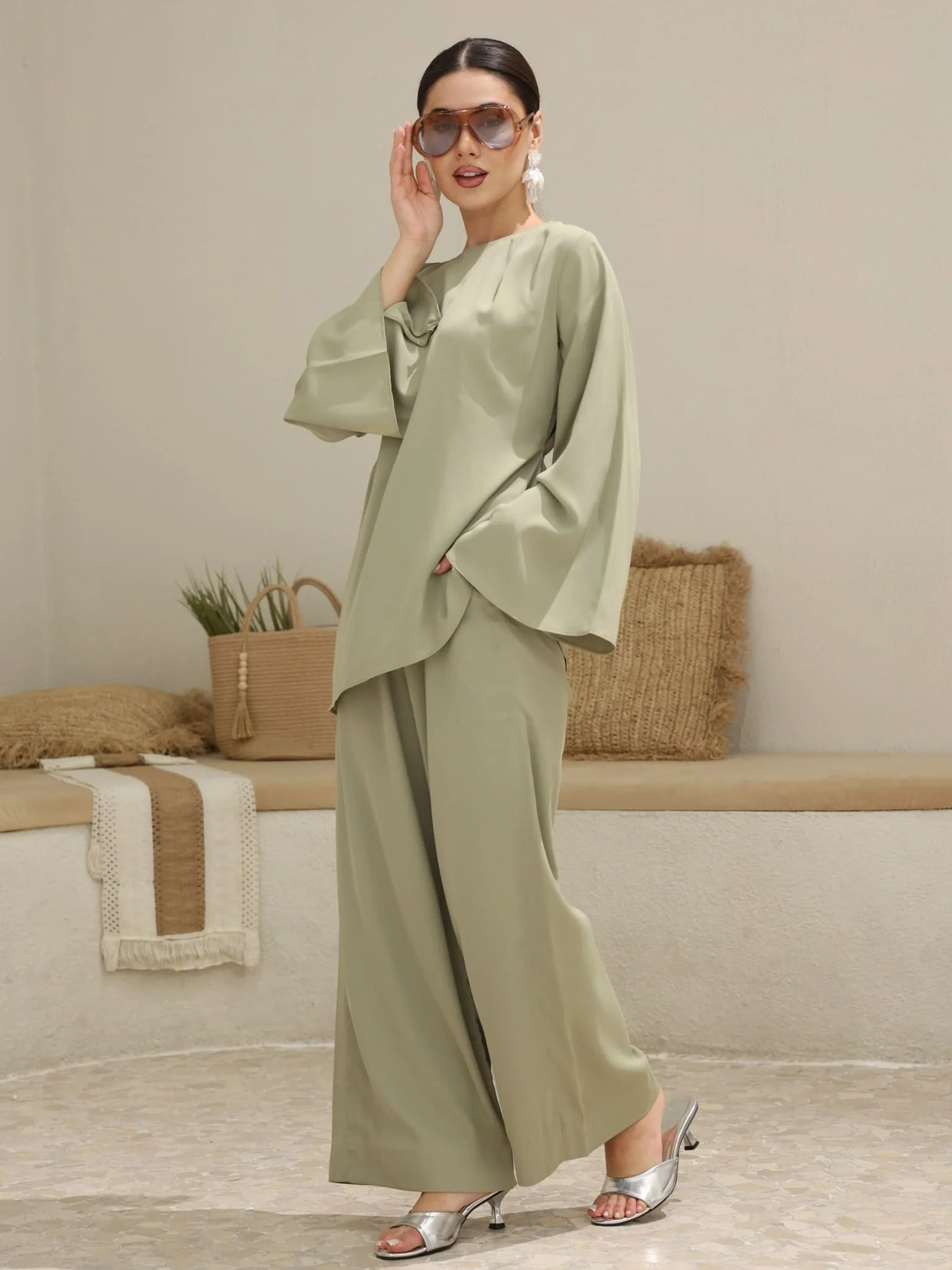 Marren Sage Asymmetric Pleat Shirt - Image 8