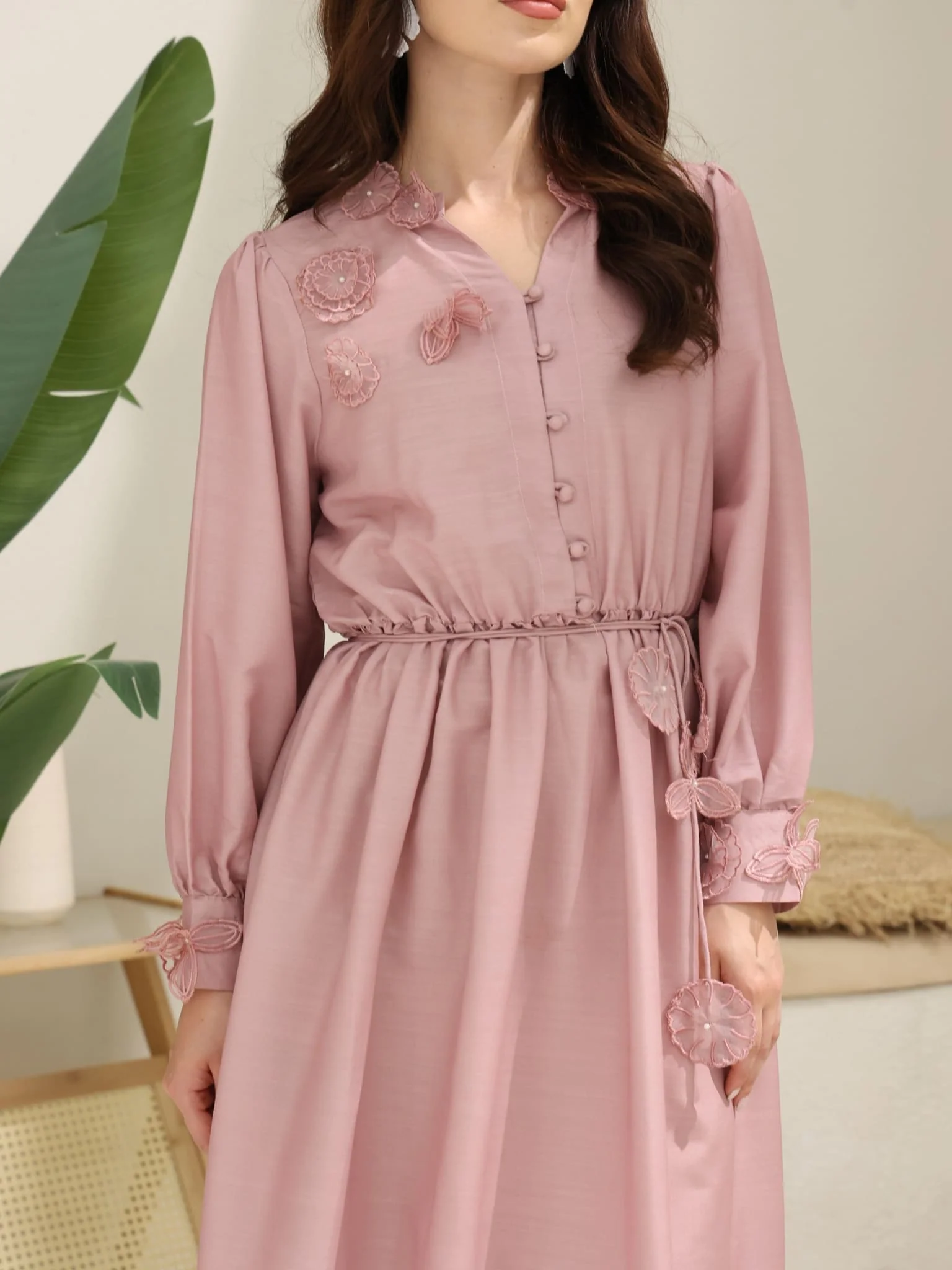 Melanie 3D Flower Mauve Long Dress - Image 2