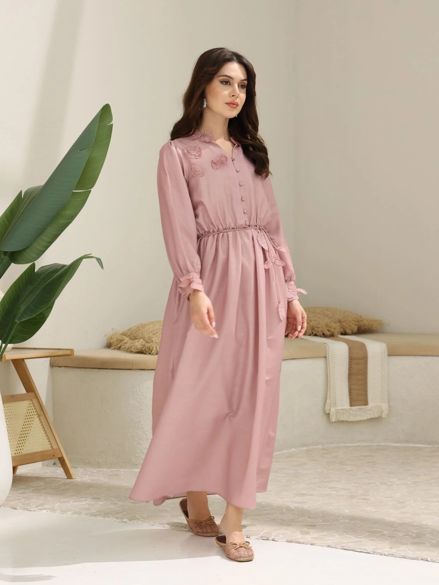 Melanie 3D Flower Mauve Long Dress - Image 6