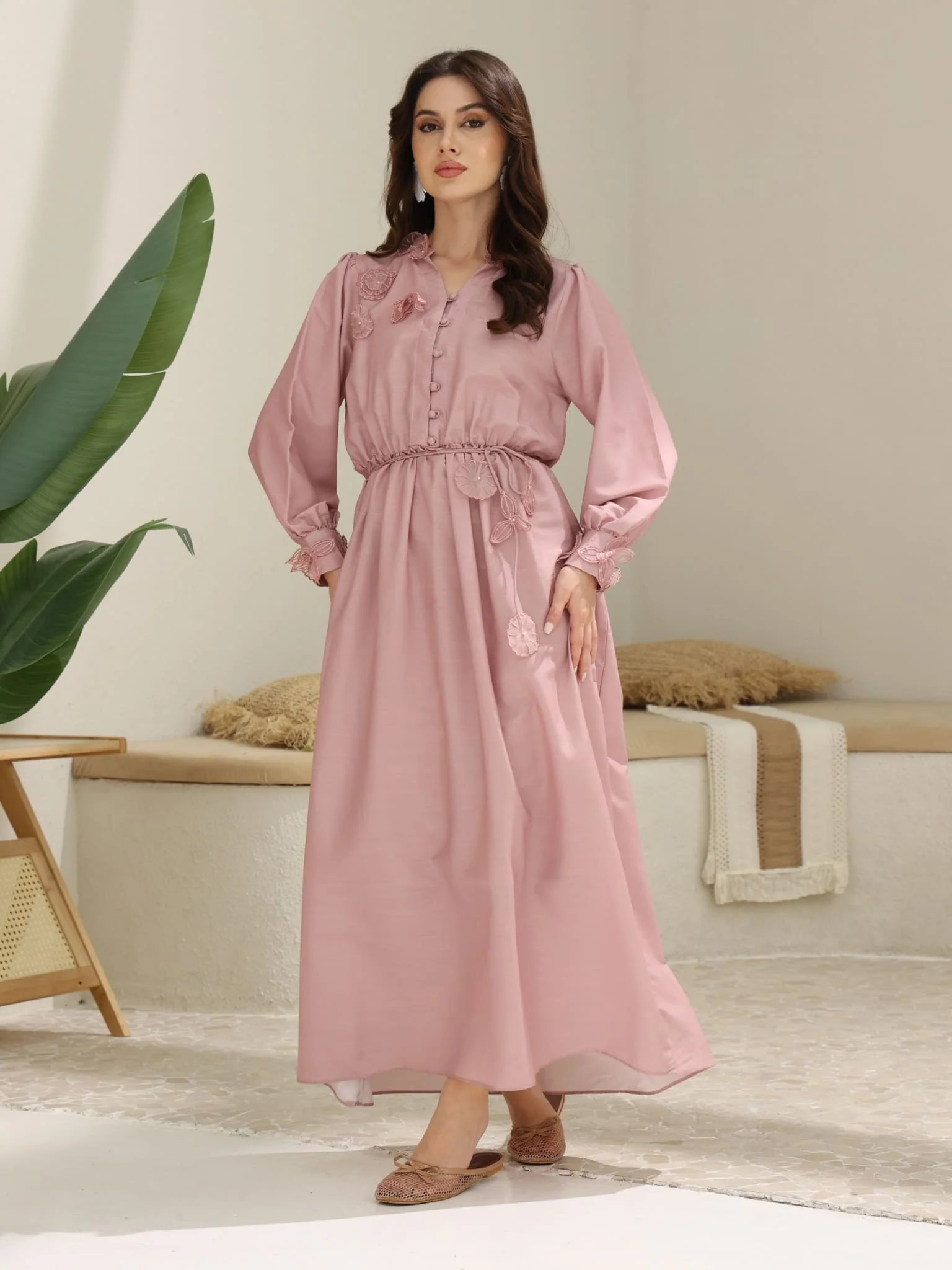 Melanie 3D Flower Mauve Long Dress - Image 8