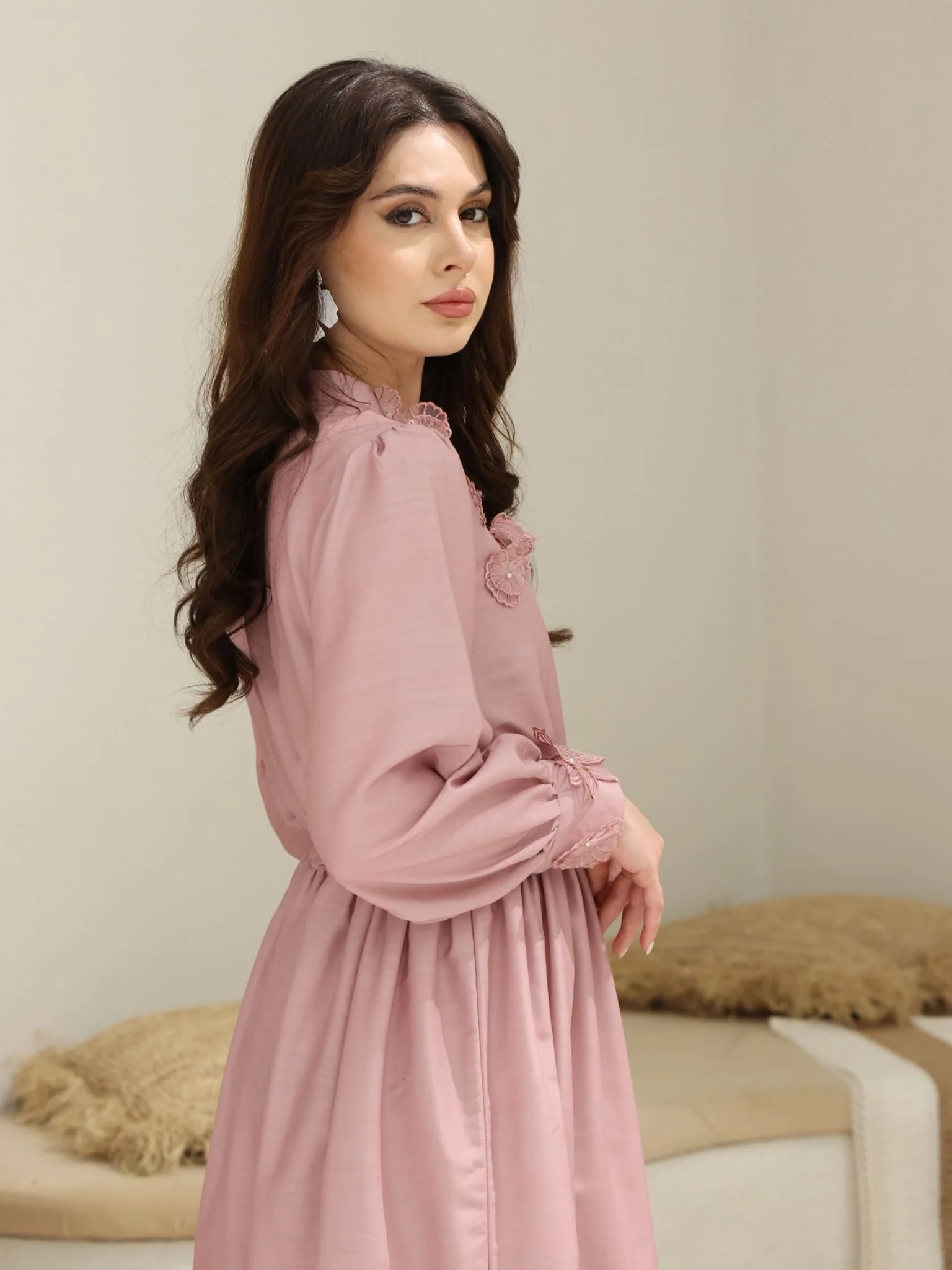 Melanie 3D Flower Mauve Long Dress - Image 9