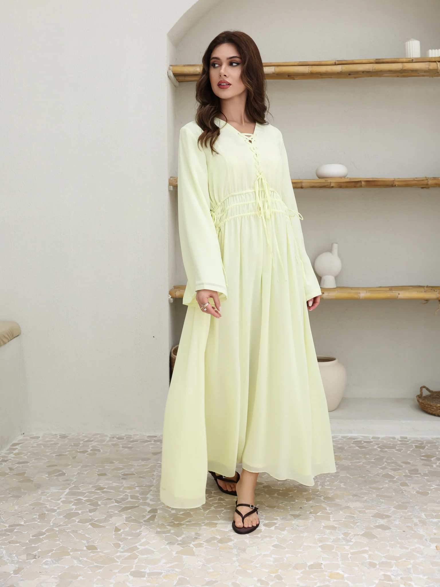 Melted Sun Gathered Lime Long Dress