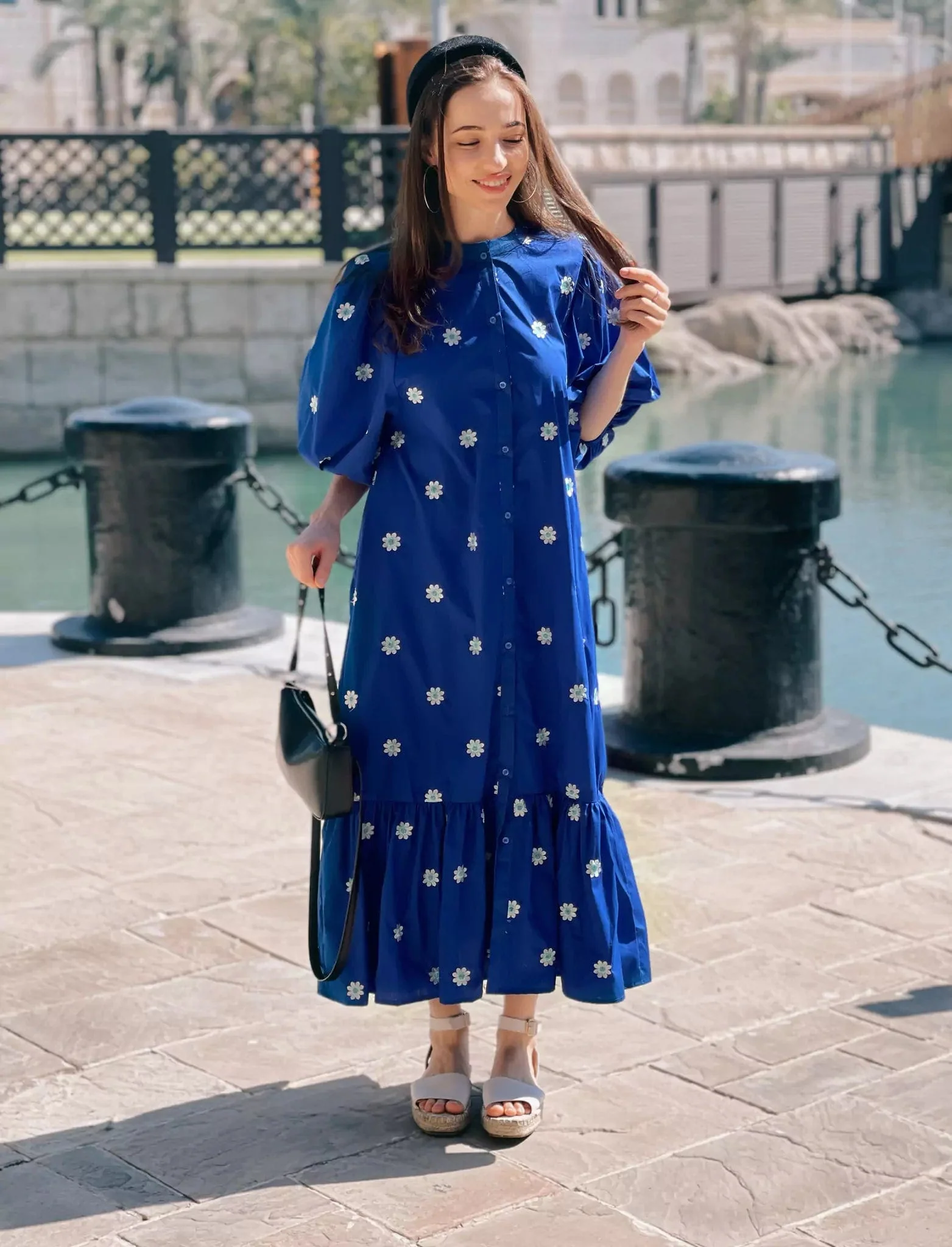 Mermaid Summer Cotton Embroidered Dress - Blue - Image 10