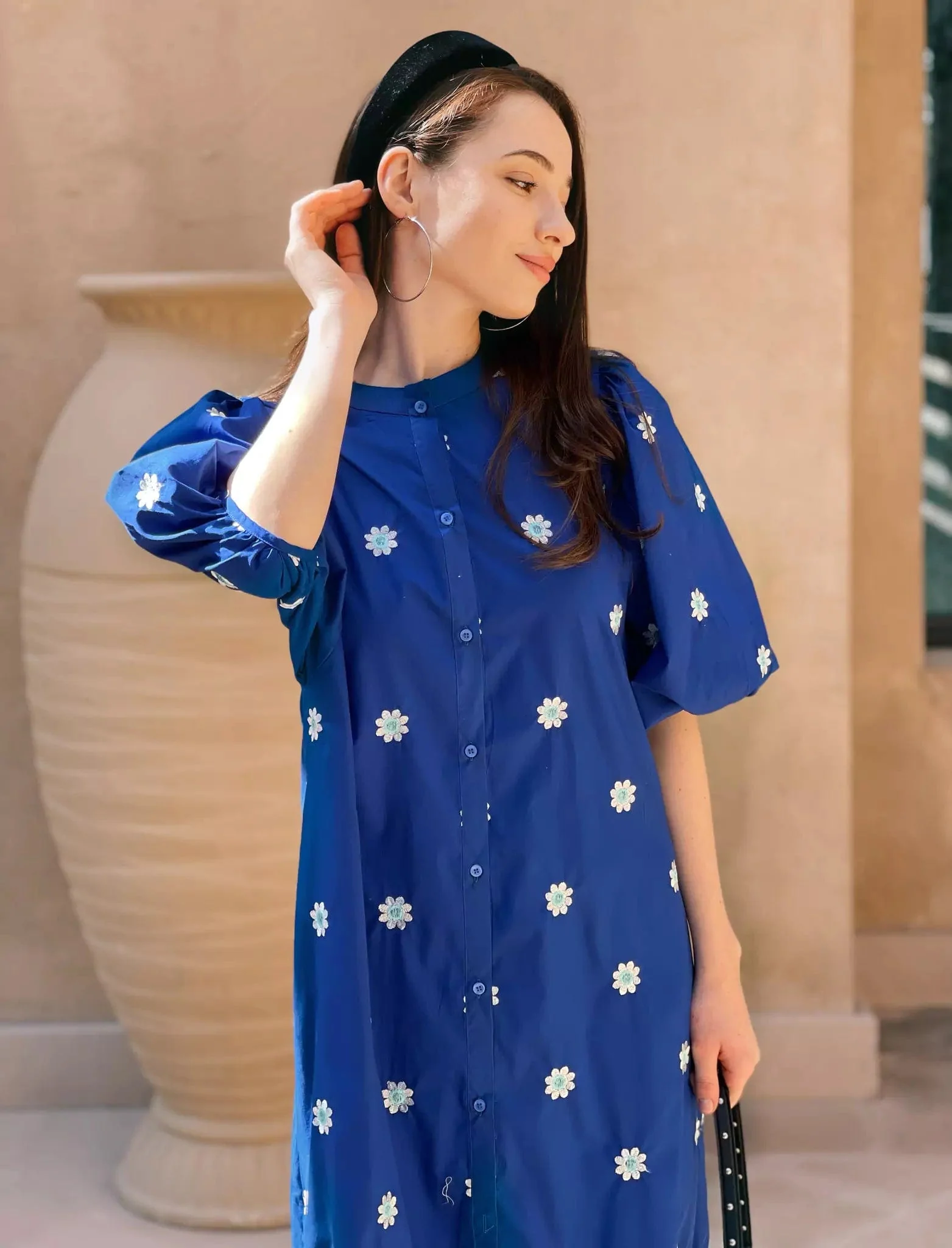 Mermaid Summer Cotton Embroidered Dress - Blue - Image 13