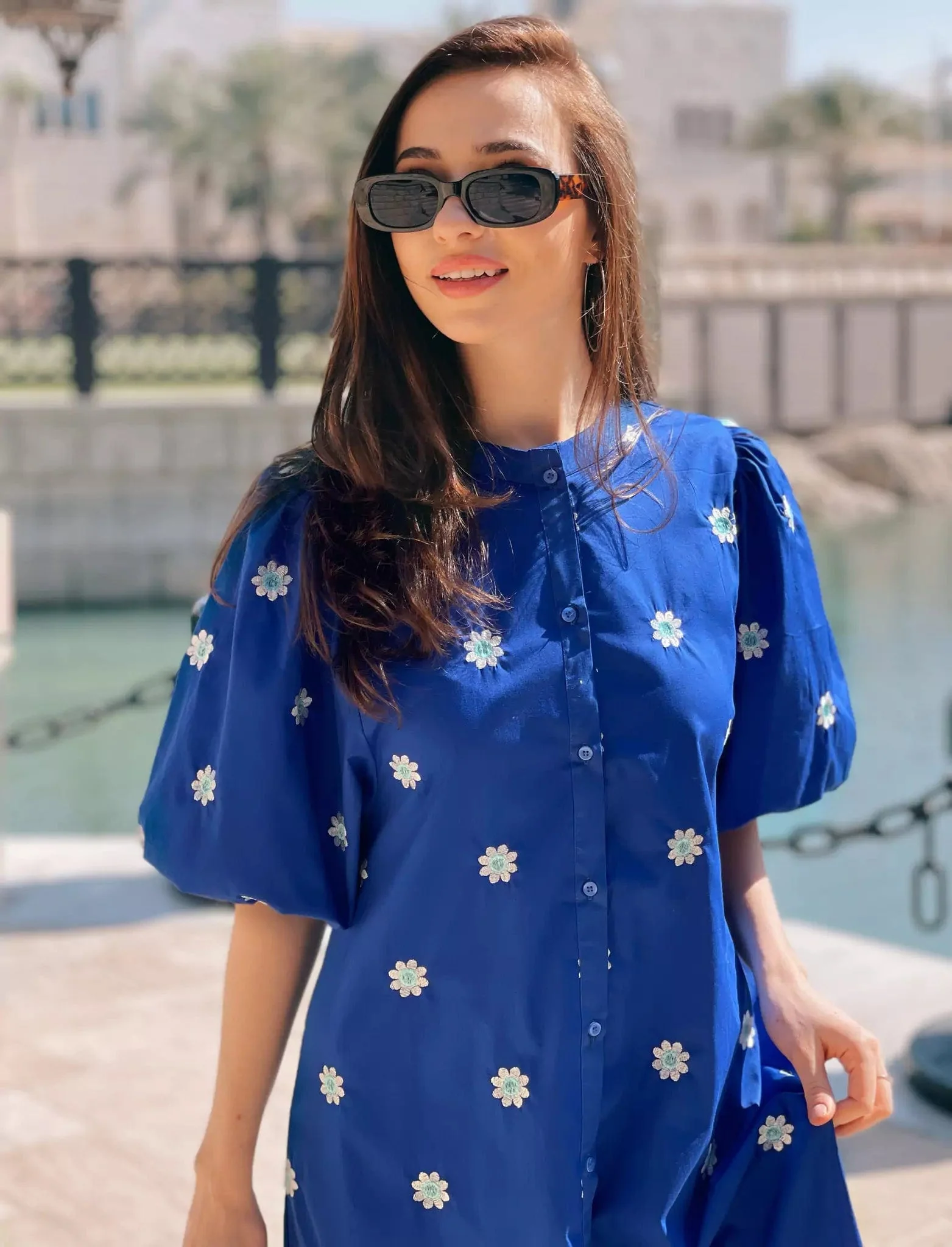 Mermaid Summer Cotton Embroidered Dress - Blue - Image 2