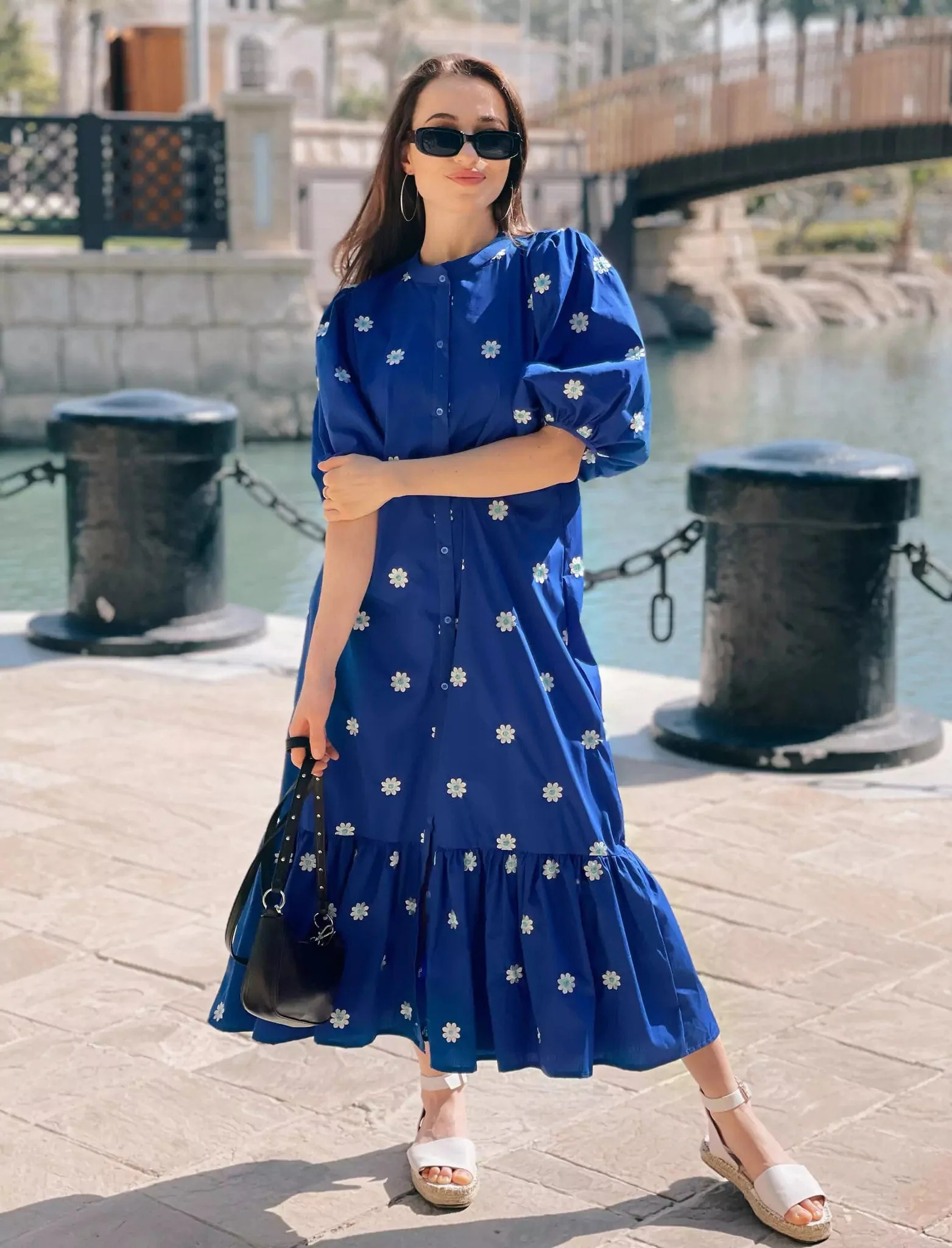 Mermaid Summer Cotton Embroidered Dress - Blue - Image 3