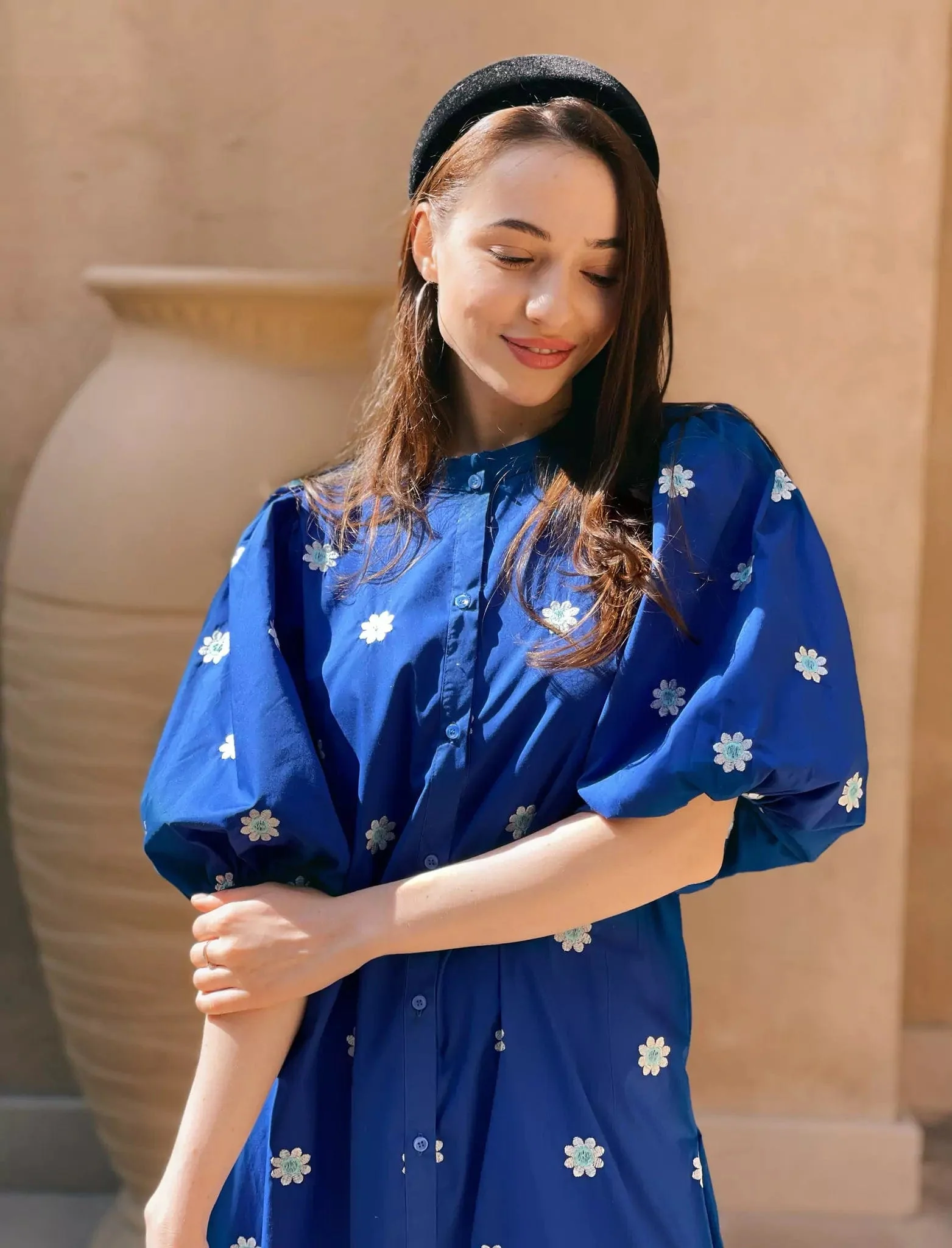 Mermaid Summer Cotton Embroidered Dress - Blue - Image 6