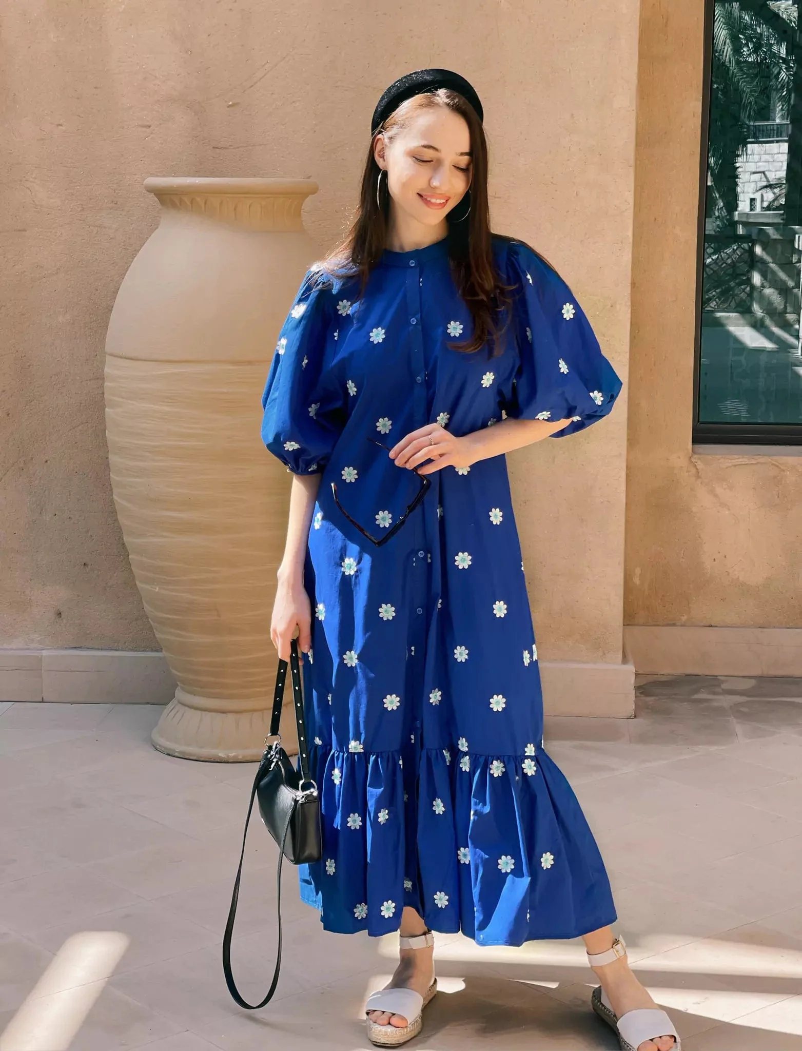 Mermaid Summer Cotton Embroidered Dress - Blue - Image 8