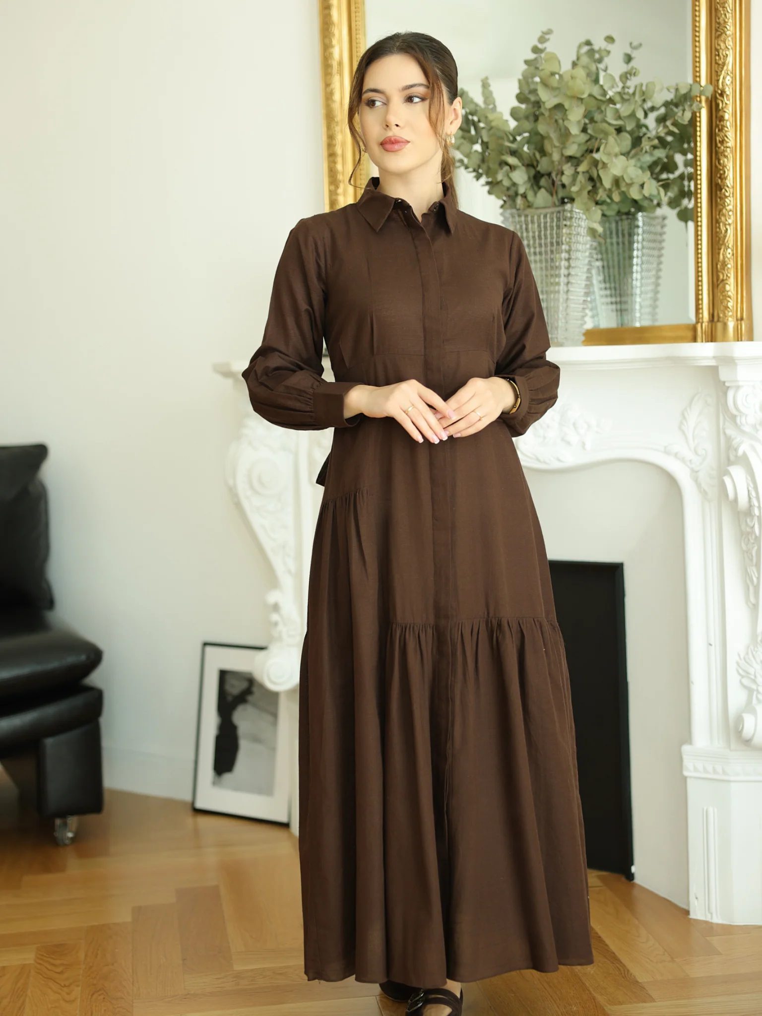 Micah Brown Belted Dress - Image 11
