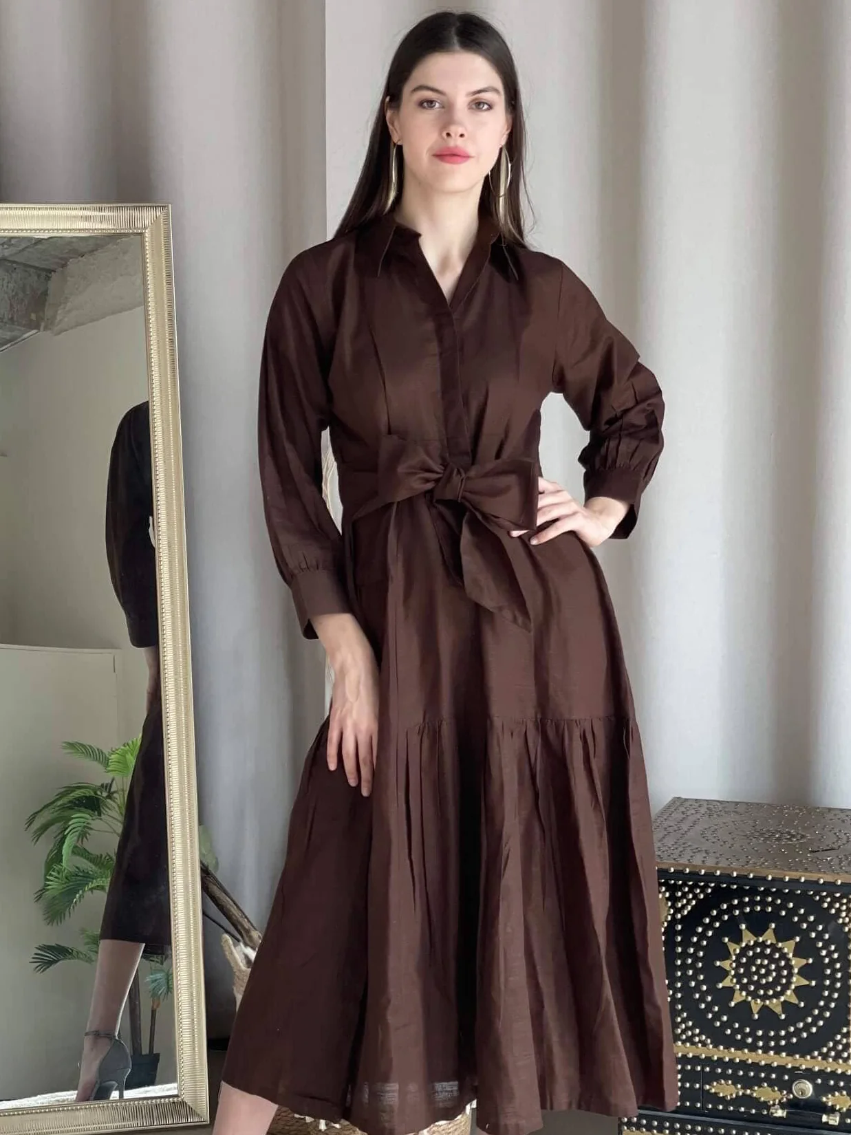 Micah Brown Belted Dress - Image 4