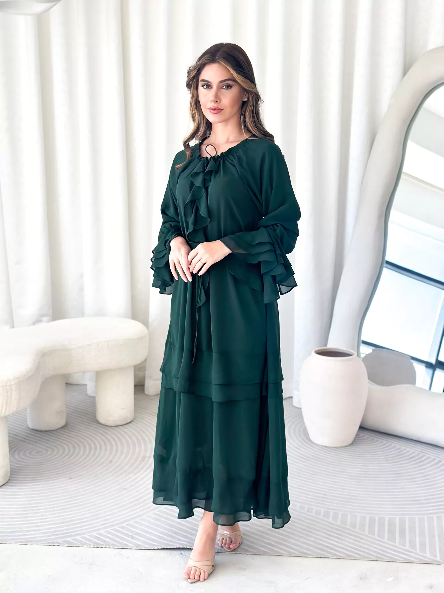 Midori Ruffle Green Long Dress - Image 10