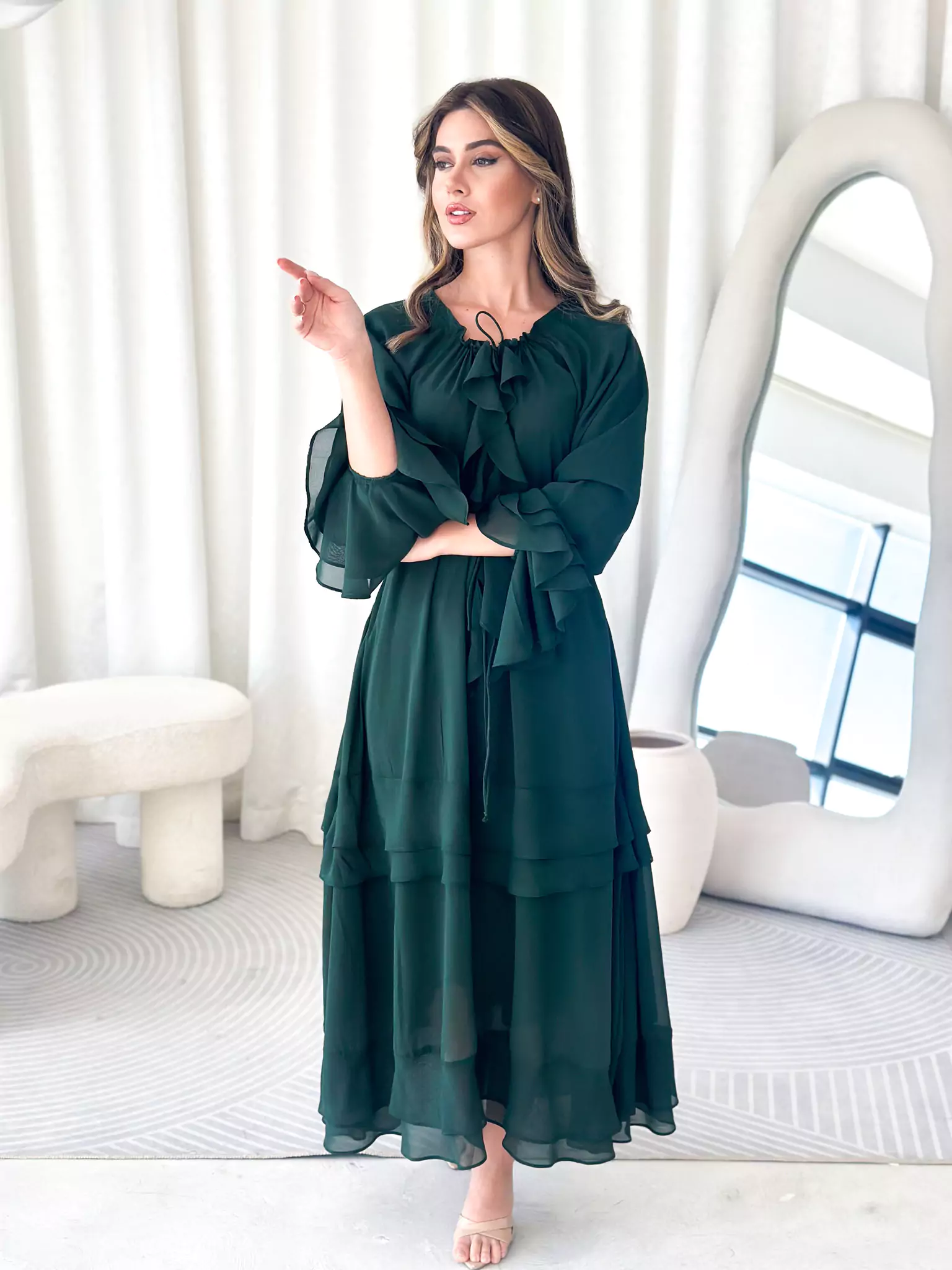 Midori Ruffle Green Long Dress - Image 11