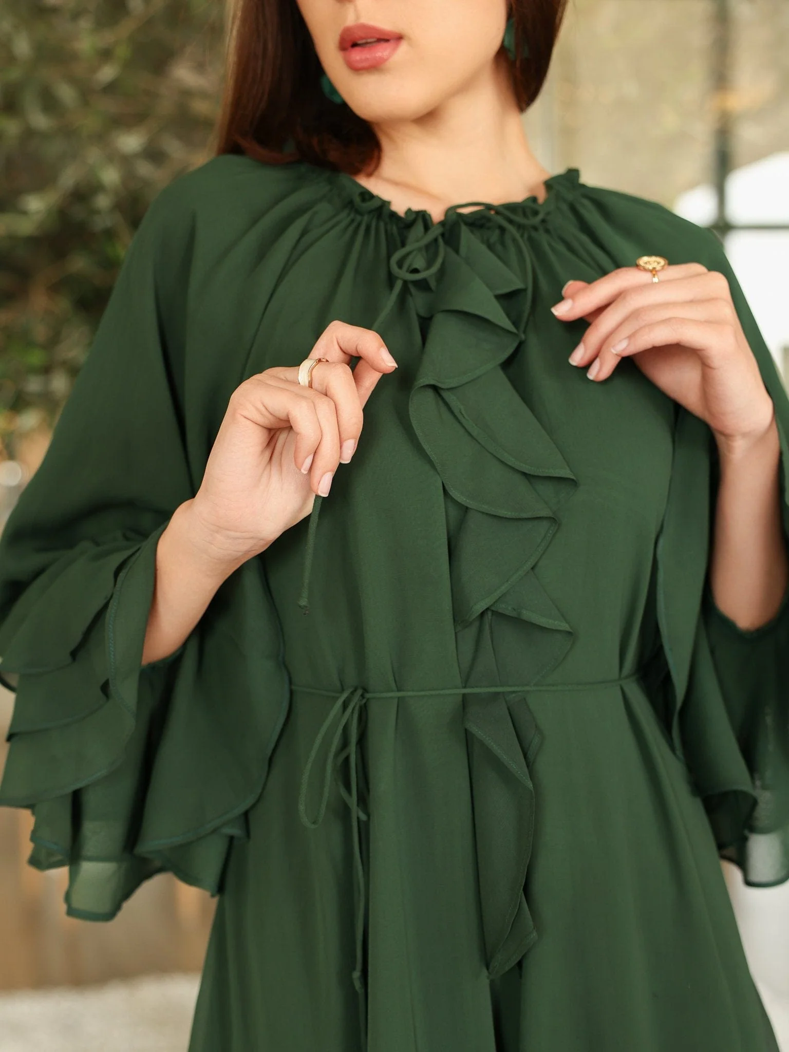 Midori Ruffle Green Long Dress - Image 2