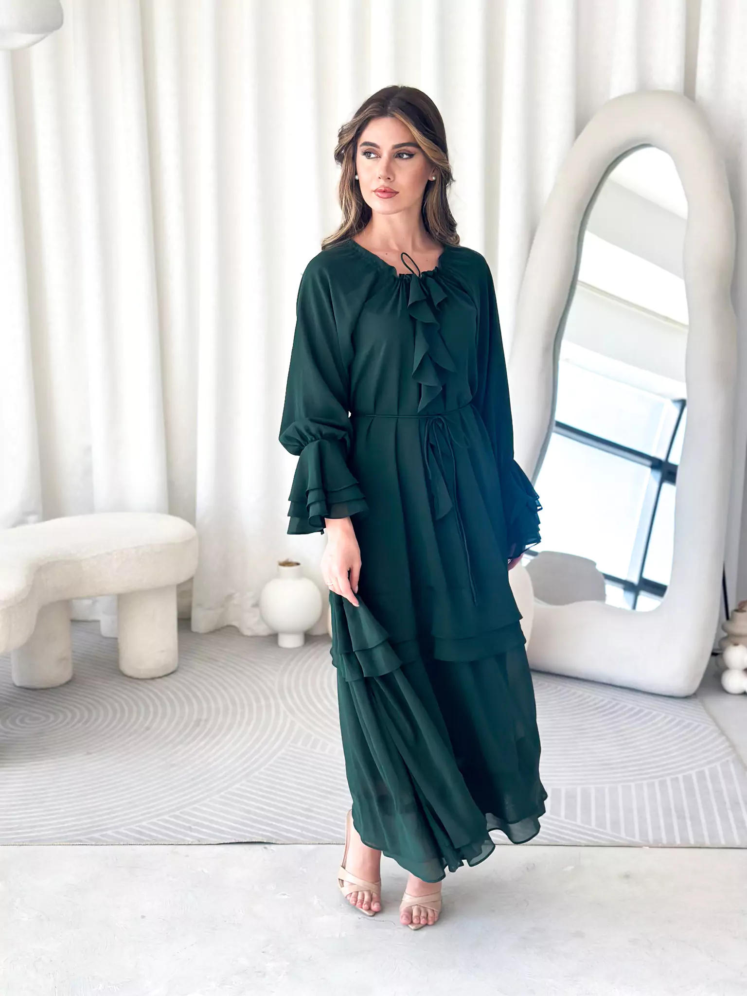 Midori Ruffle Green Long Dress - Image 4